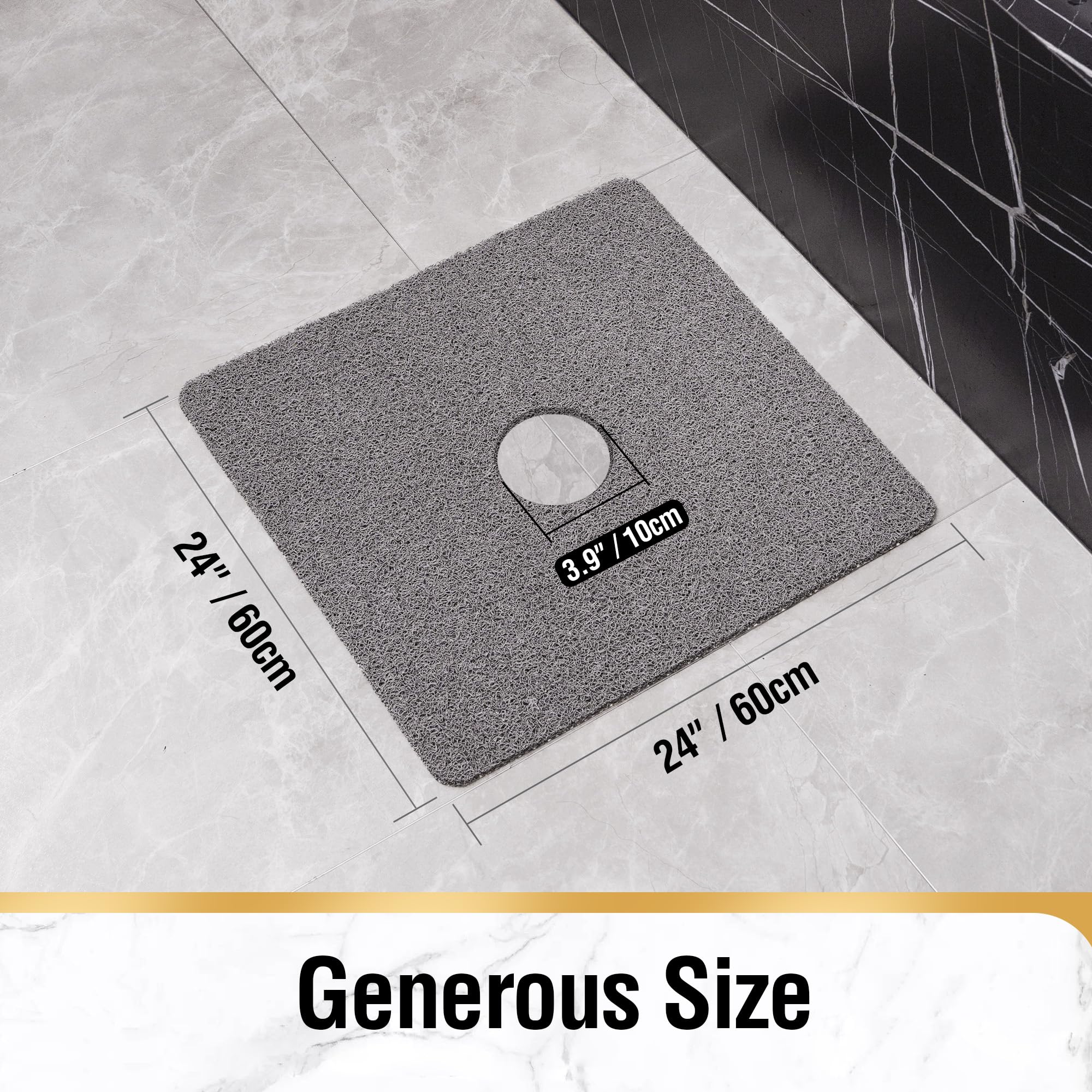 HITSLAM Square Shower Mat, 24 x 24 Inch Non Slip Bath Mat for Tub, Soft PVC Loofah Bathtub Mats with Drain Holes, Quick Drying Bathroom Stall Floor Mat, Bathroom Accessories Without Suction Cup, Grey