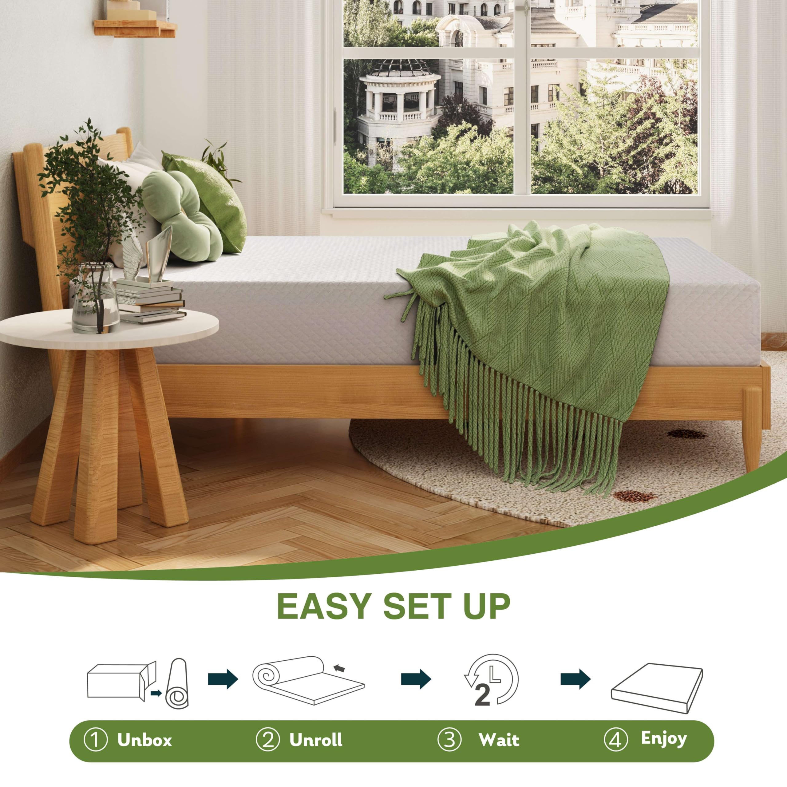 EGOHOME Full Size Memory Foam Mattress, 8 Inch Bed Mattress in A Box with Cooling Green Tea Gel, Pressure Relief with Medium Firm Support, CertiPUR-US Certified, 75''L x 54''W, ‎37.3 pounds White