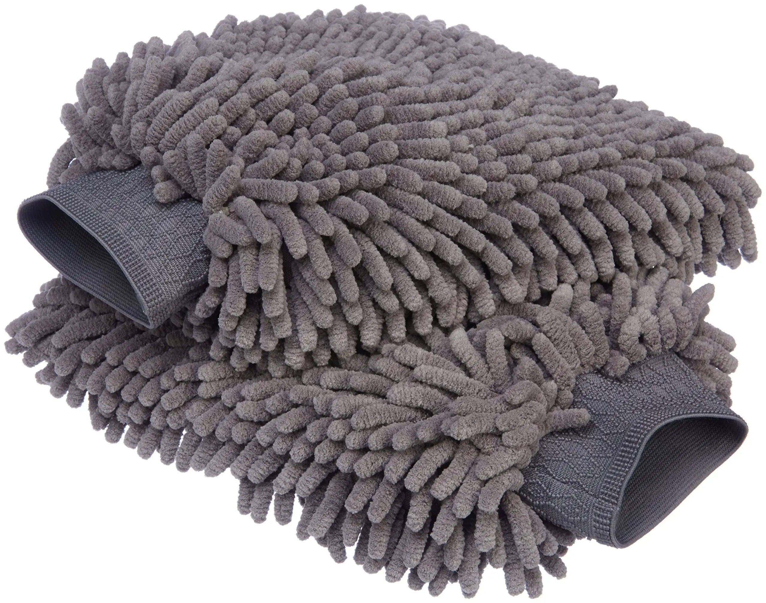 Amazon Basics Absorbent Microfiber Car Wash Drying Mitts, 2 Pack, Gray, 10.44" L x 9.06" W