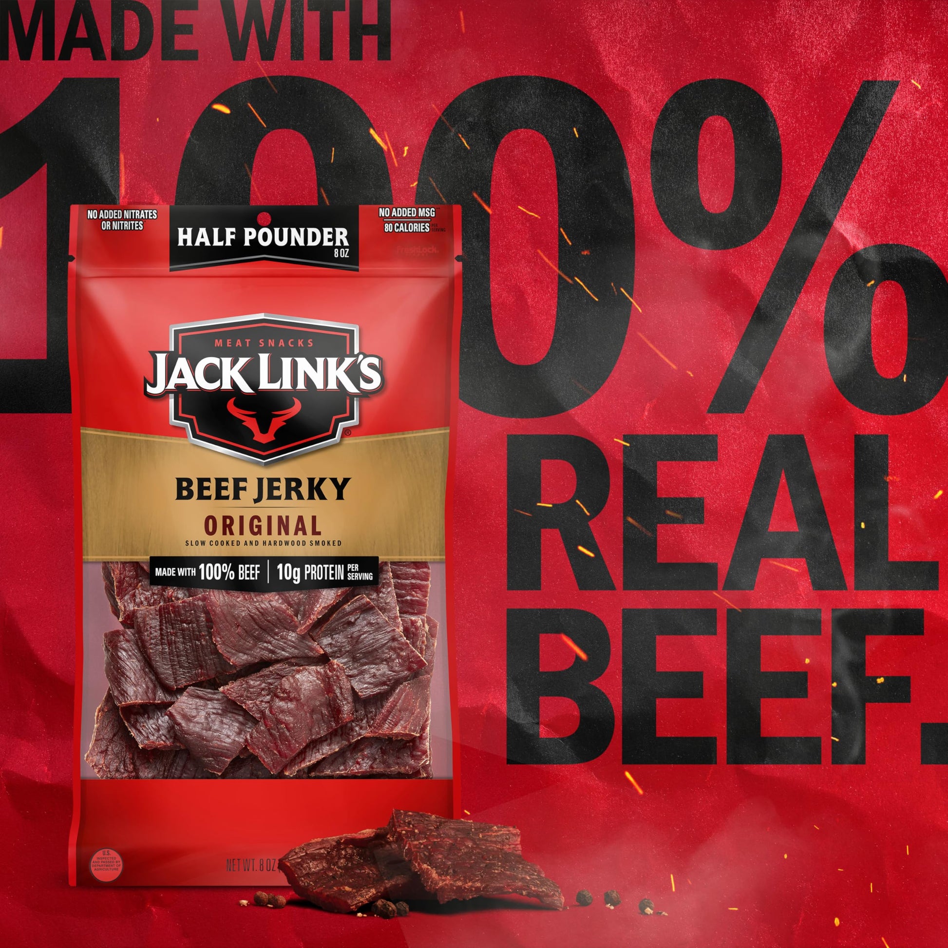 Jack Link's Beef Jerky, Original, Half Pounder Large Jerky Bag - Flavorful Meat Snack, Ready to Eat Protein Snacks with 10g of Protein per Serving, Made with 100% Beef