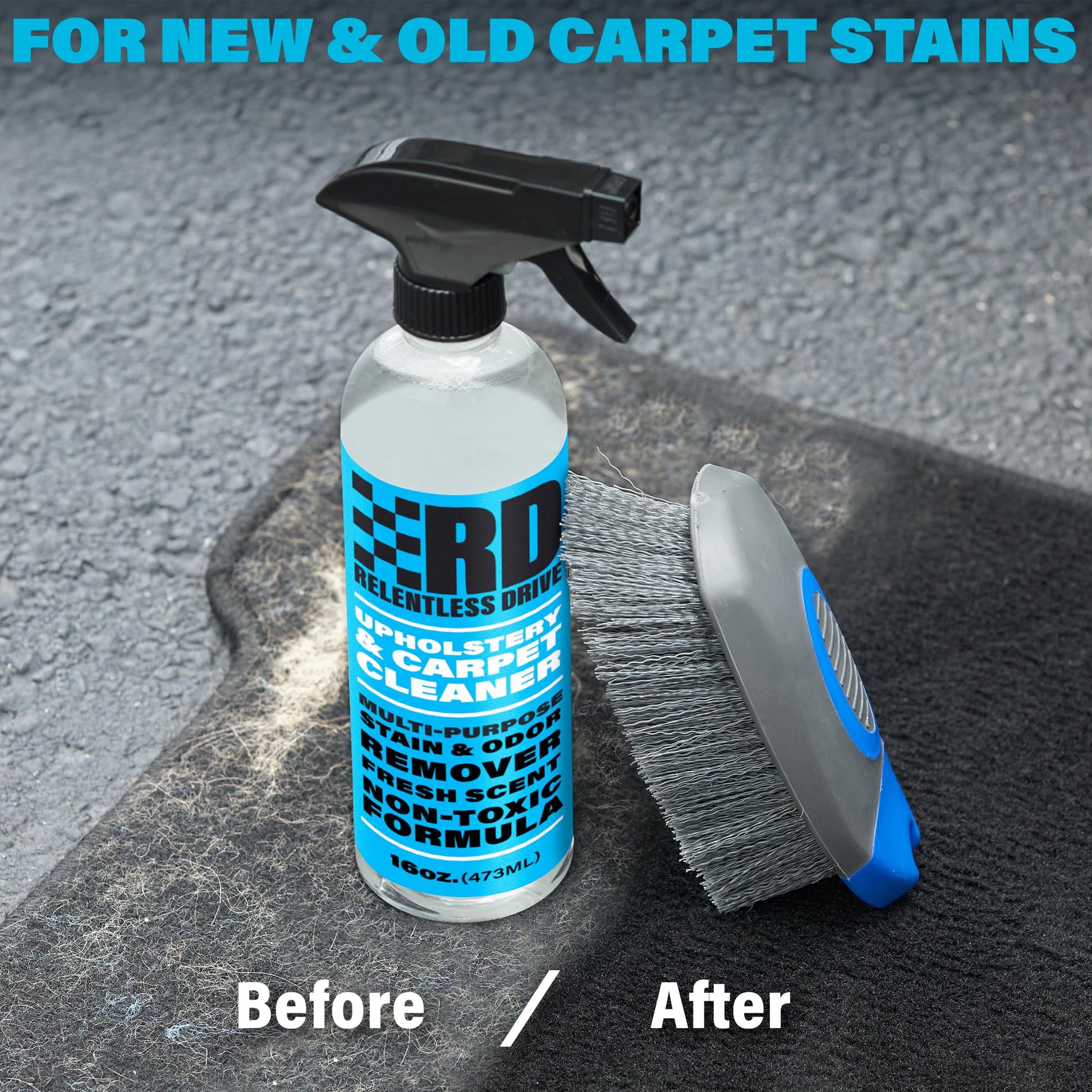 Car Carpet Cleaner (16oz) Professional Interior Car Cleaner for Seat Upholstery with Brush – Safe for All Cars