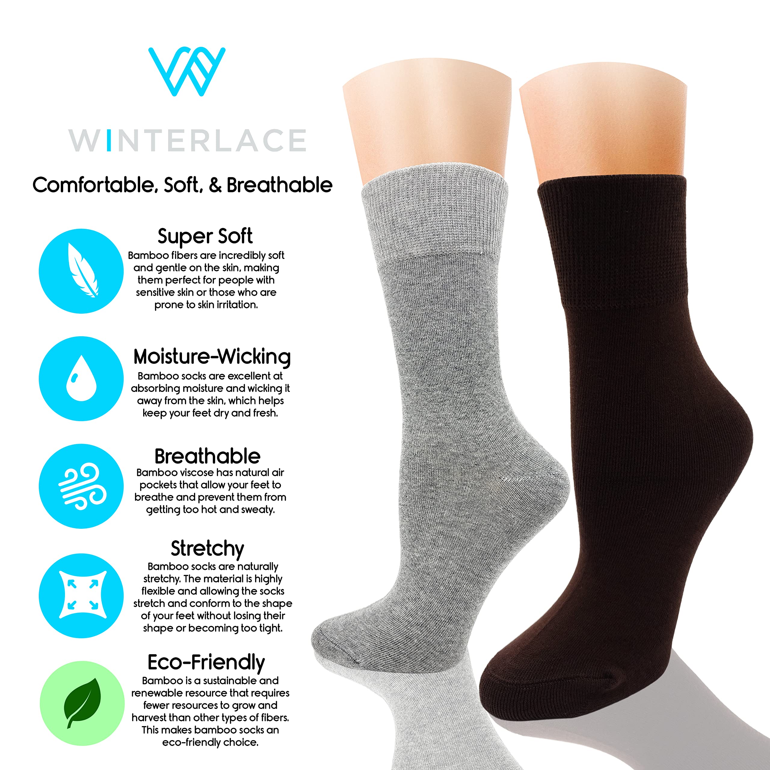 Winterlace Womens Soft Bamboo Rayon Viscose Dress Socks, 6 Pairs Trouser Socks Premium Thin Crew Socks Bulk Pack