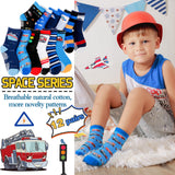 Welwoos Baby Boys Grips Socks Kids Toddlers Infants Non Slip Anti Skid Funny Animal Cartoon Gift Cotton Truck Socks with Grippers 12 Pairs Stocking Stuffers (Cars,3-5 Y)