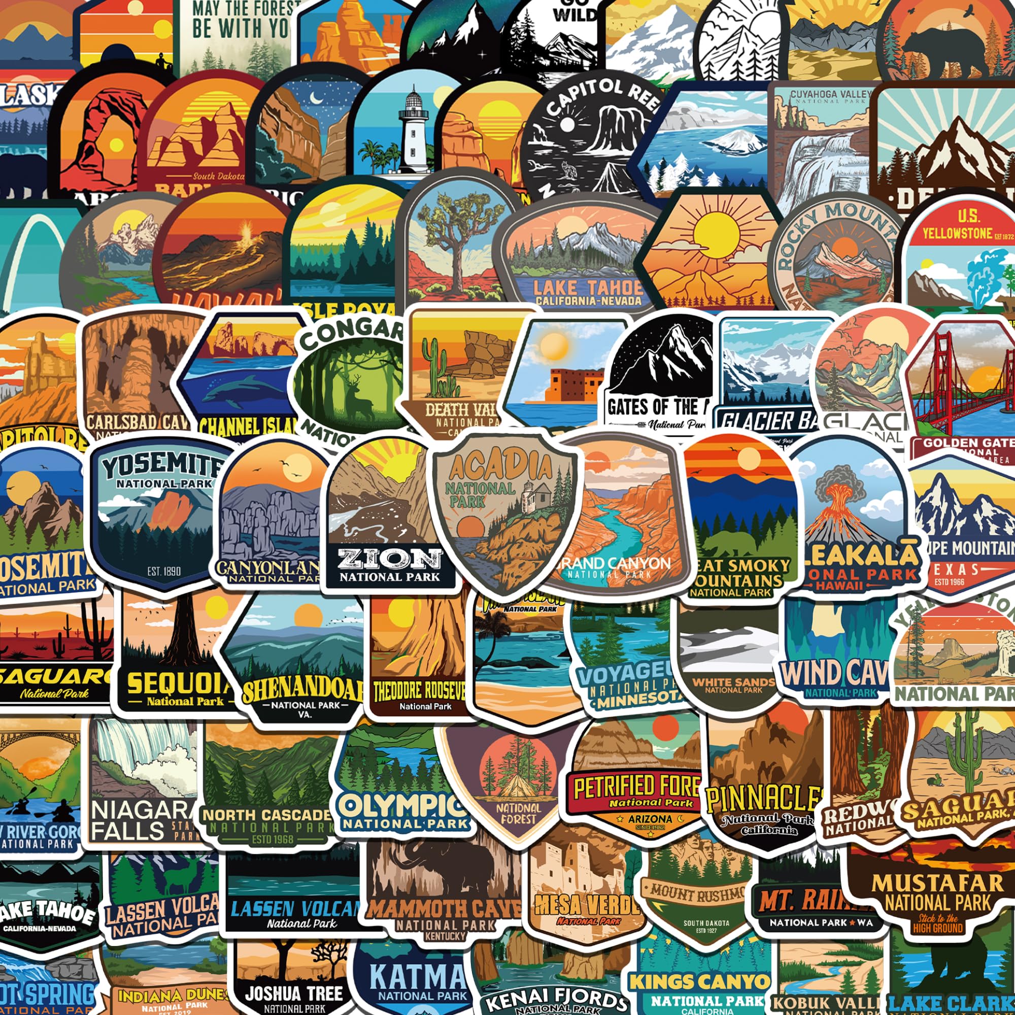 156 Pcs National Parks Sticker Pack, Outdoor Nature Camping Hiking Inspired Waterproof Vinyl Decals for Water Bottles Laptop Car, Travel Adventure Partks Sticker