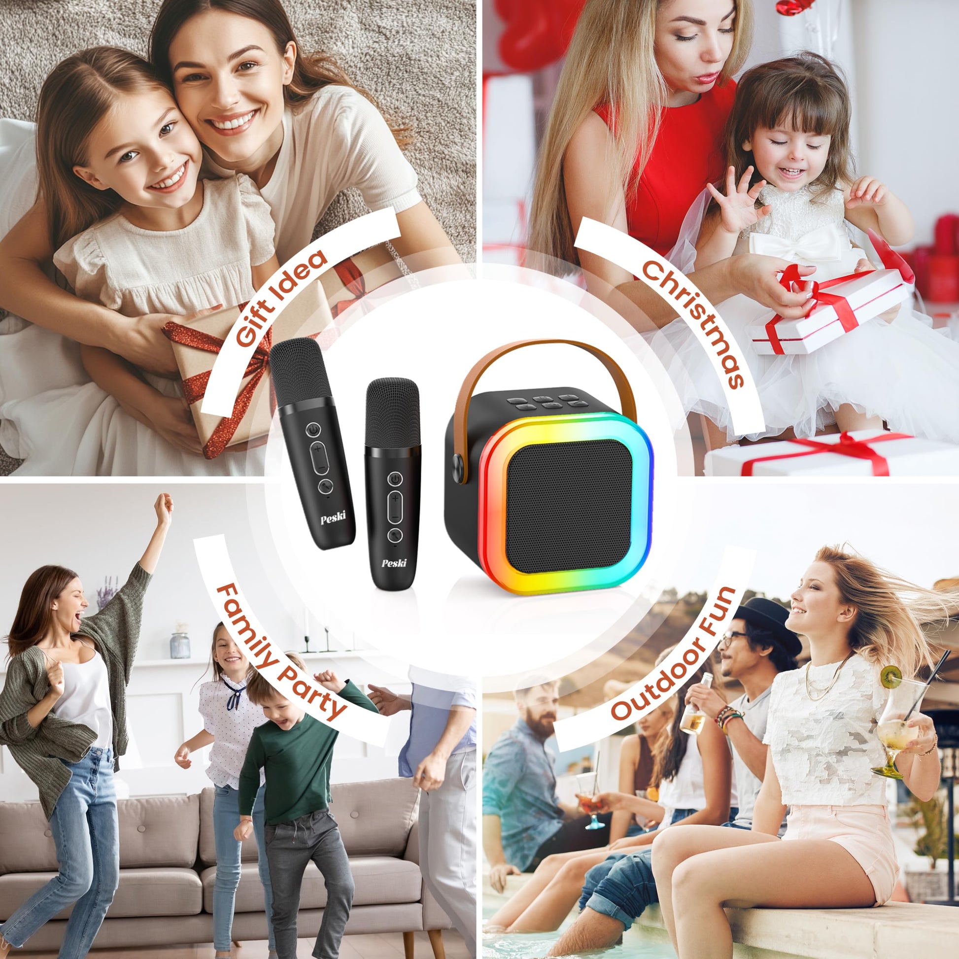 Karaoke Machine for Kids Adults, Portable Bluetooth Mini Karaoke Microphone Singing Speaker with 2 Wireless Mic and Light, for All Smartphones,Birthday, Family,Home Party (Black)