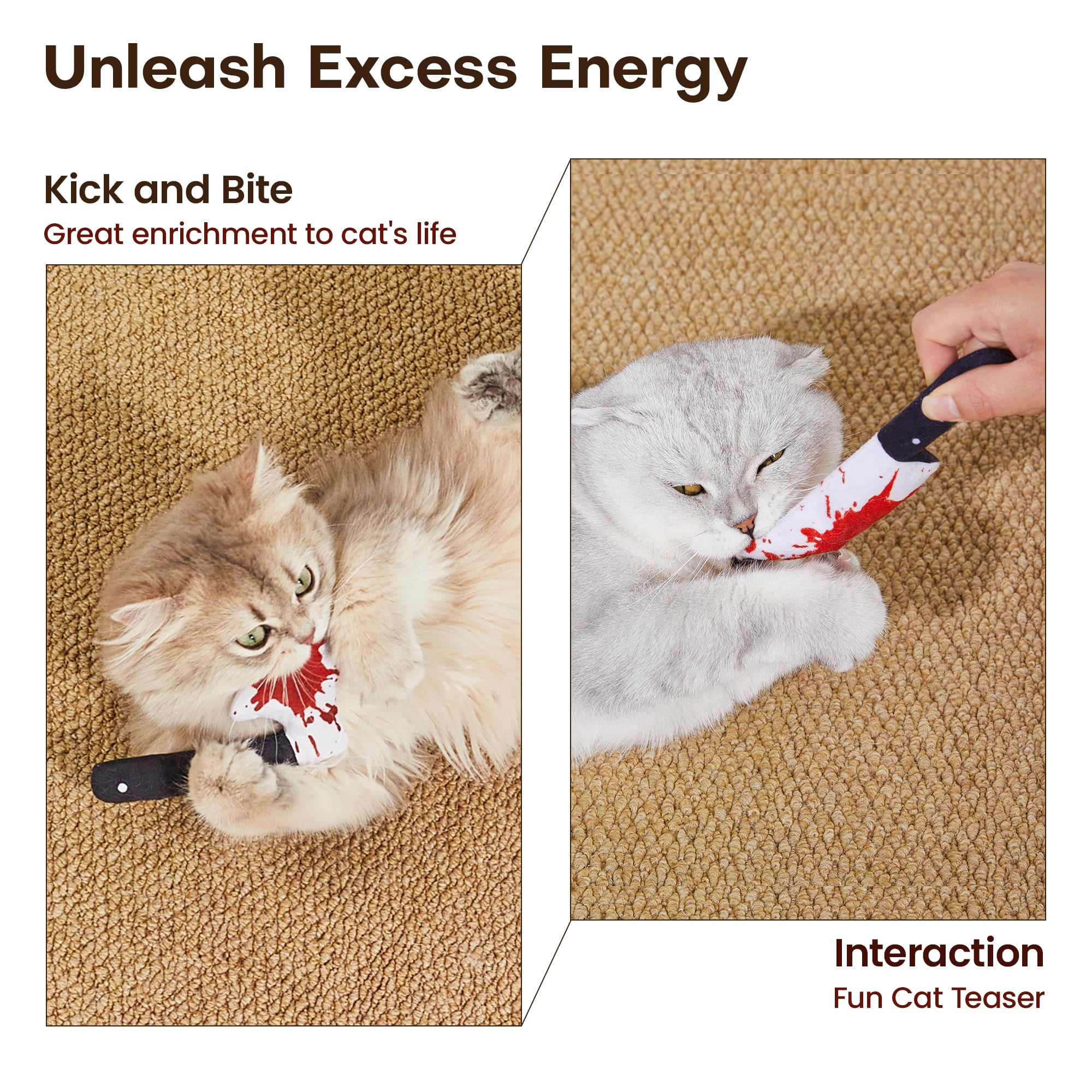 Potaroma 4Pcs Cat Toys, Horror Knife-Shaped Kitten Catnip Crinkly Sound Toys, Indoor Exercise for All Cat Breeds 6.5 Inches