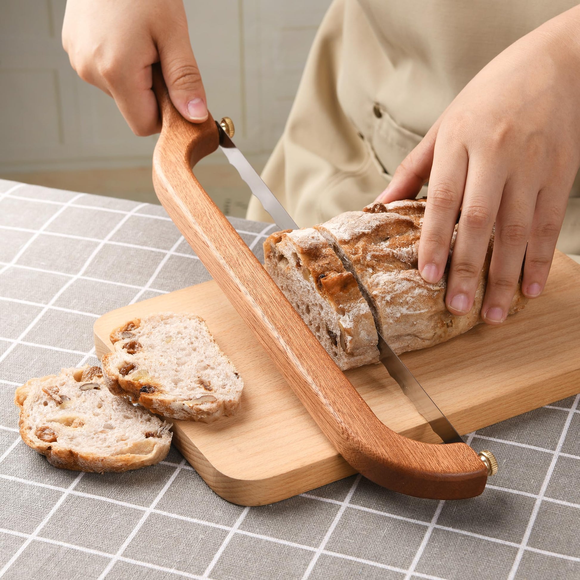 Uprichya Sourdough Bread Knife Slicer for Even Slicing, Bow Bread Knife for Sourdough, Bread Saw for Homemade Bread Sourdough, Wooden Bread Bowl Knofe Sourdough Bread Cutter