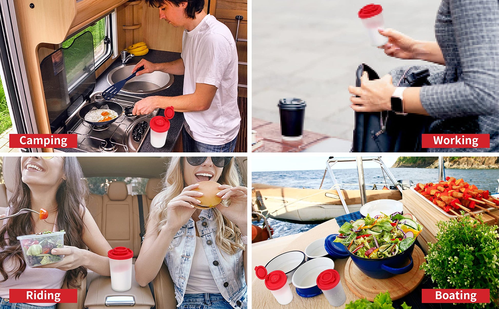 SIGNORAWARE Salt and Pepper Shakers Moisture Proof Set of 2 Large Salt Shaker to go Camping Picnic Outdoors Kitchen Lunch Boxes Travel Spice Set Clear with Red Covers Lids Plastic Airtight Dispenser