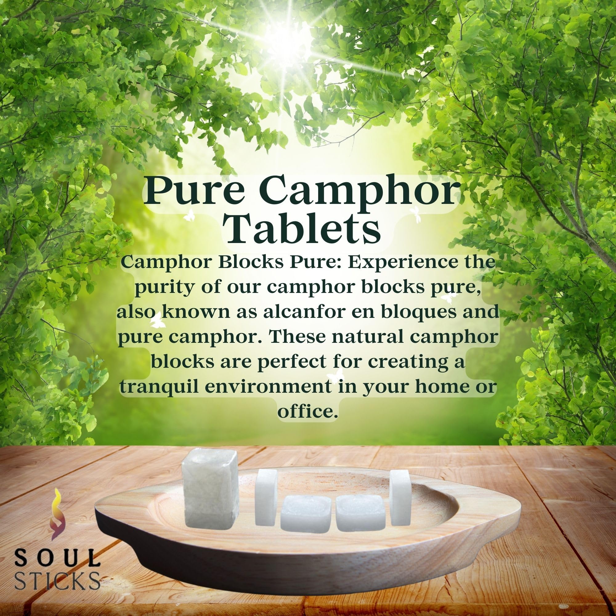 SOUL STICKS Natural Camphor Blocks,Pure Camphor Tablets for Aromatherapy & Puja - Alcanfor en Bloques, Alcanfor en Bolitas, Kapoor for Pooja (56 Grams (12 Tablets))