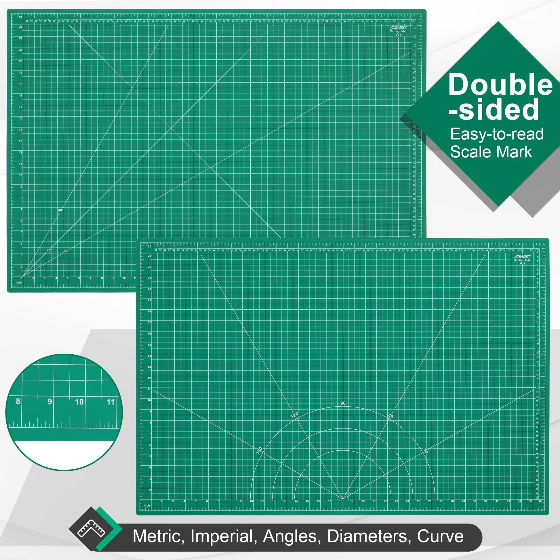 Density-upgraded 24" x 36" Large Self Healing Sewing Mat, Idemeet Rotary Cutting Mat 5 Play Cut Board for Crafts Hobby Project, Scale Size 24" x 36", A1, Green