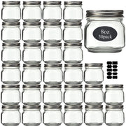 Mason Jars 8 oz 30 Pack- Small Mason Jars With Silver Lids -1/4 Quart Canning Jars| Storage Glass Jars With Lids For Jelly, Jam, Honey, Pickles - Spice Glass Jars - With 30 Chalkboard Labels
