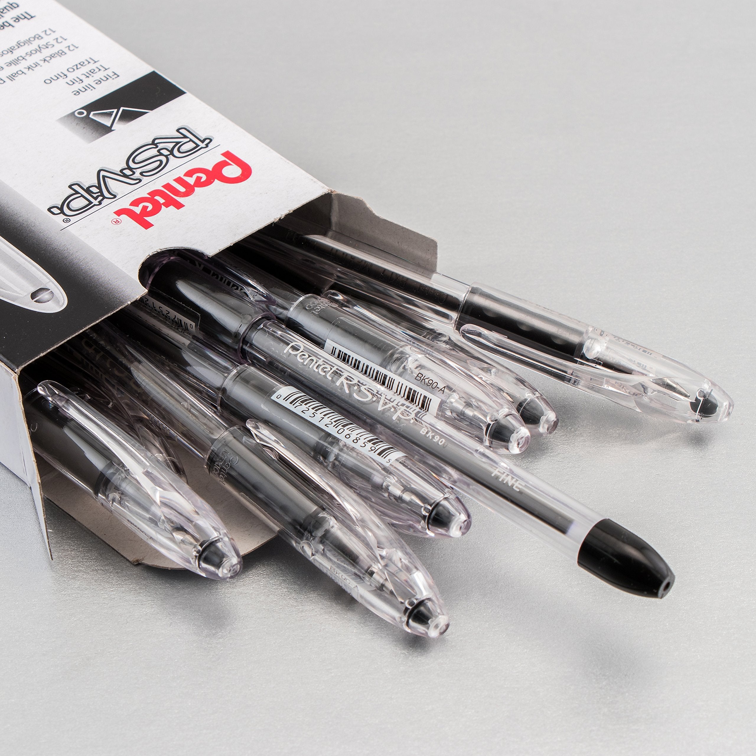 Pentel BK90A R.S.V.P. Stick Ballpoint Pen, .7mm, Trans Barrel, Black Ink, Dozen