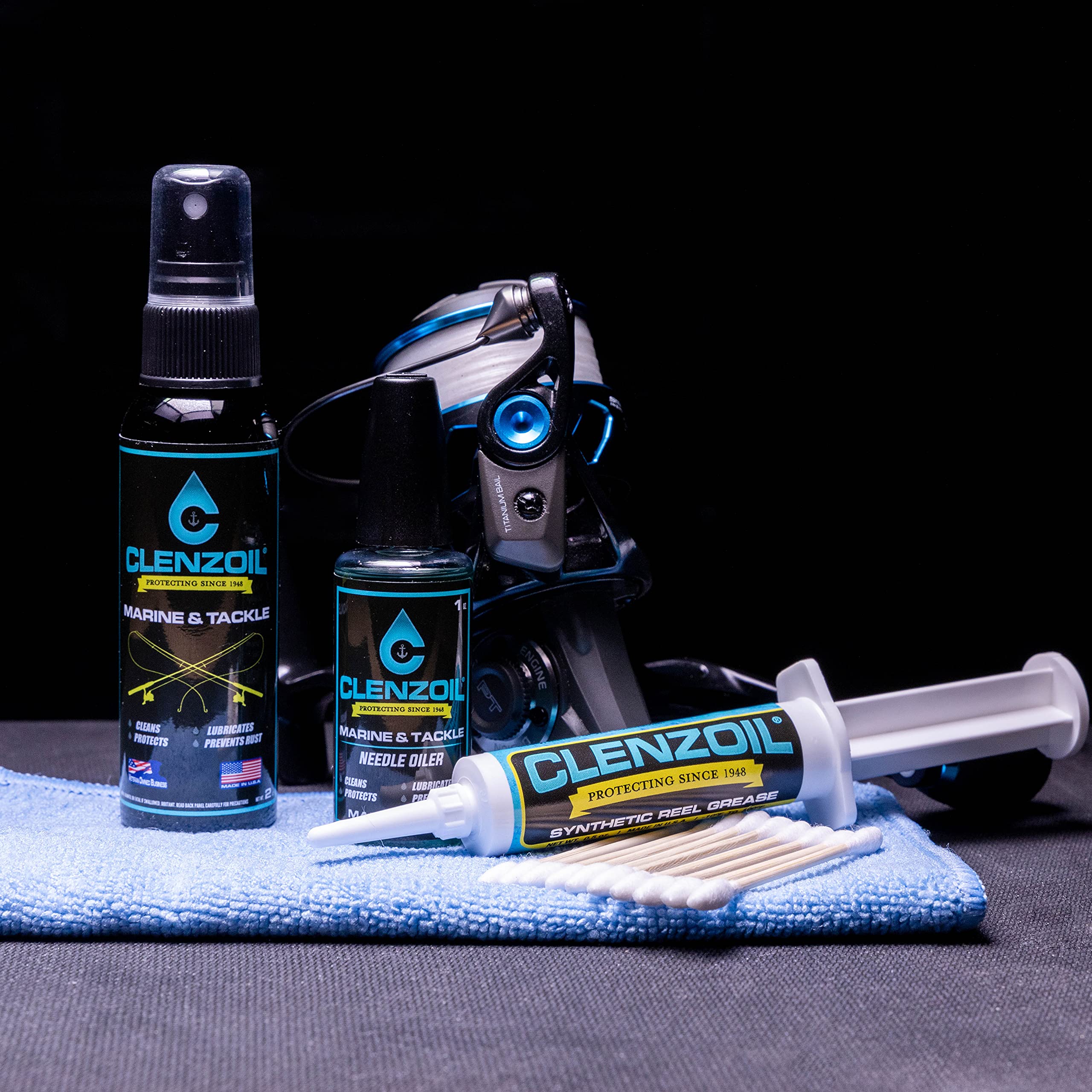 CLENZOIL Marine & Tackle Reel Care Kit - with Fishing Reel Oil & Grease - All-in-One Cleaning Kit - for Freshwater & Saltwater Reels - Fish Reel Maintenance Kit