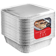 8x8 Foil Pans with Lids (20 Pack) 8 Inch Square Aluminum Pans with Covers -Disposable Food Containers Great for Baking Cake, Cooking, Heating, Storing, Prepping Food