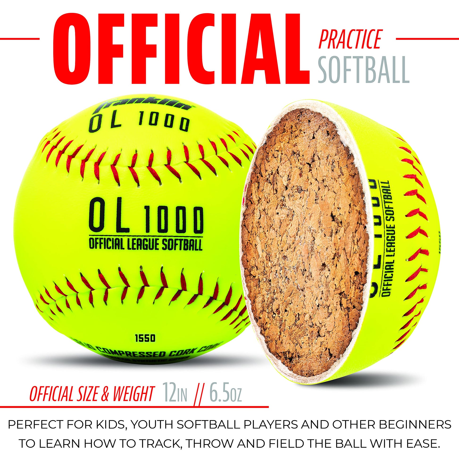Franklin Sports Official Size Softballs - 12" Fastpitch Practice Great for + Training Weight 4 Pack