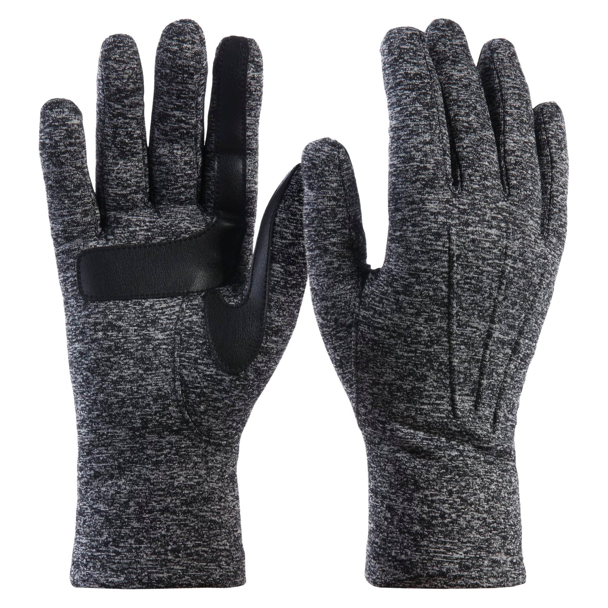 Isotoner Women's Spandex Cold Weather Stretch Gloves - Winter smarTouch Driving Gloves with smartDri Water Repellant - Faux Leather Grip, Black Heather