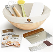 Superbaking Banneton Bread Proofing Basket, Sourdough Bread Baking Supplies, Round 9 Inch Sourdough Starter Kit, Proofing Basket for Baking, Bread Making Supplies Tools, Banneton Basket Gift Set