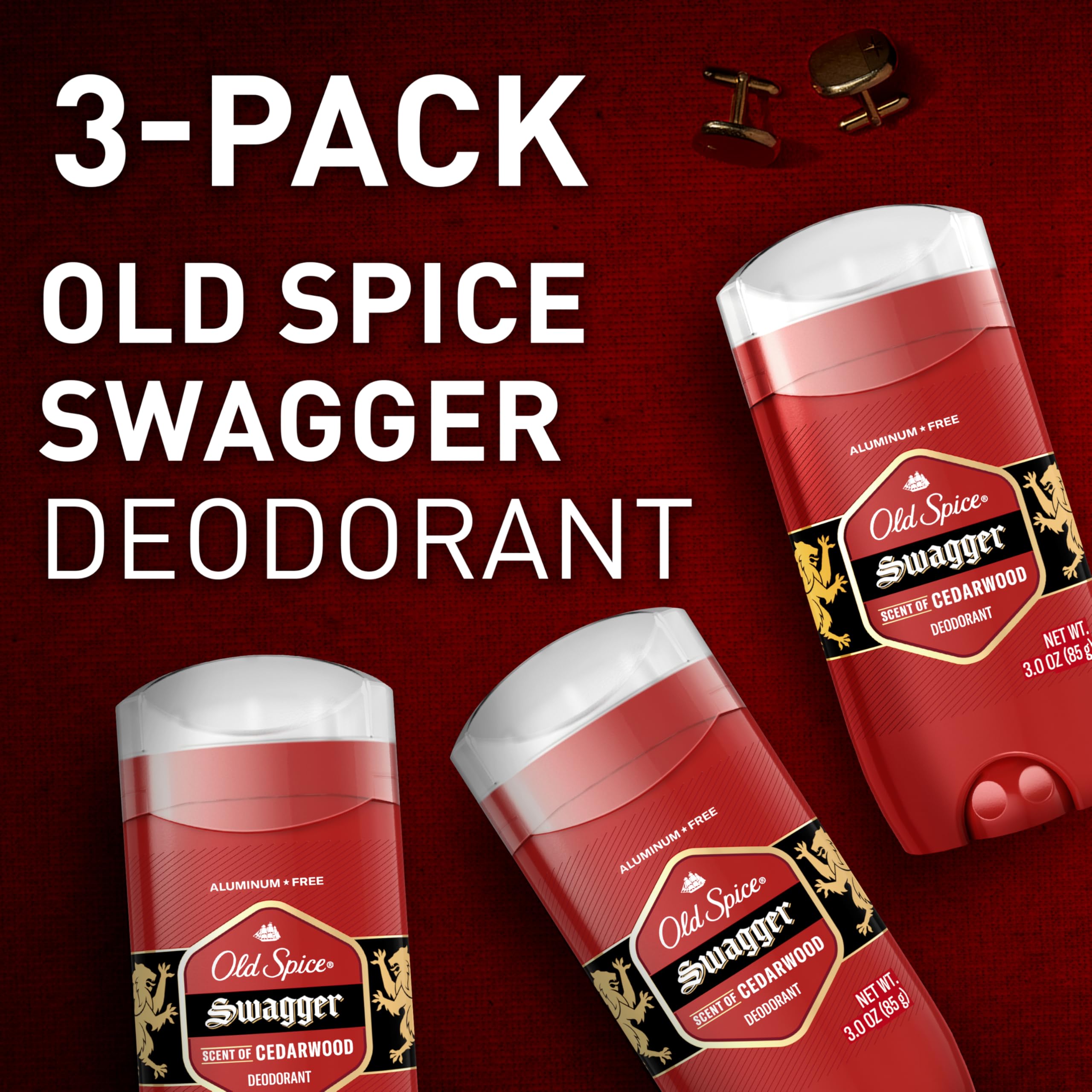 Old Spice Aluminum Free Deodorant for Men, 24/7 Odor Protection, 24/7 Freshness & Lasting Scent, Swagger with Cedarwood Scent, 3.8 oz (Pack of 3)