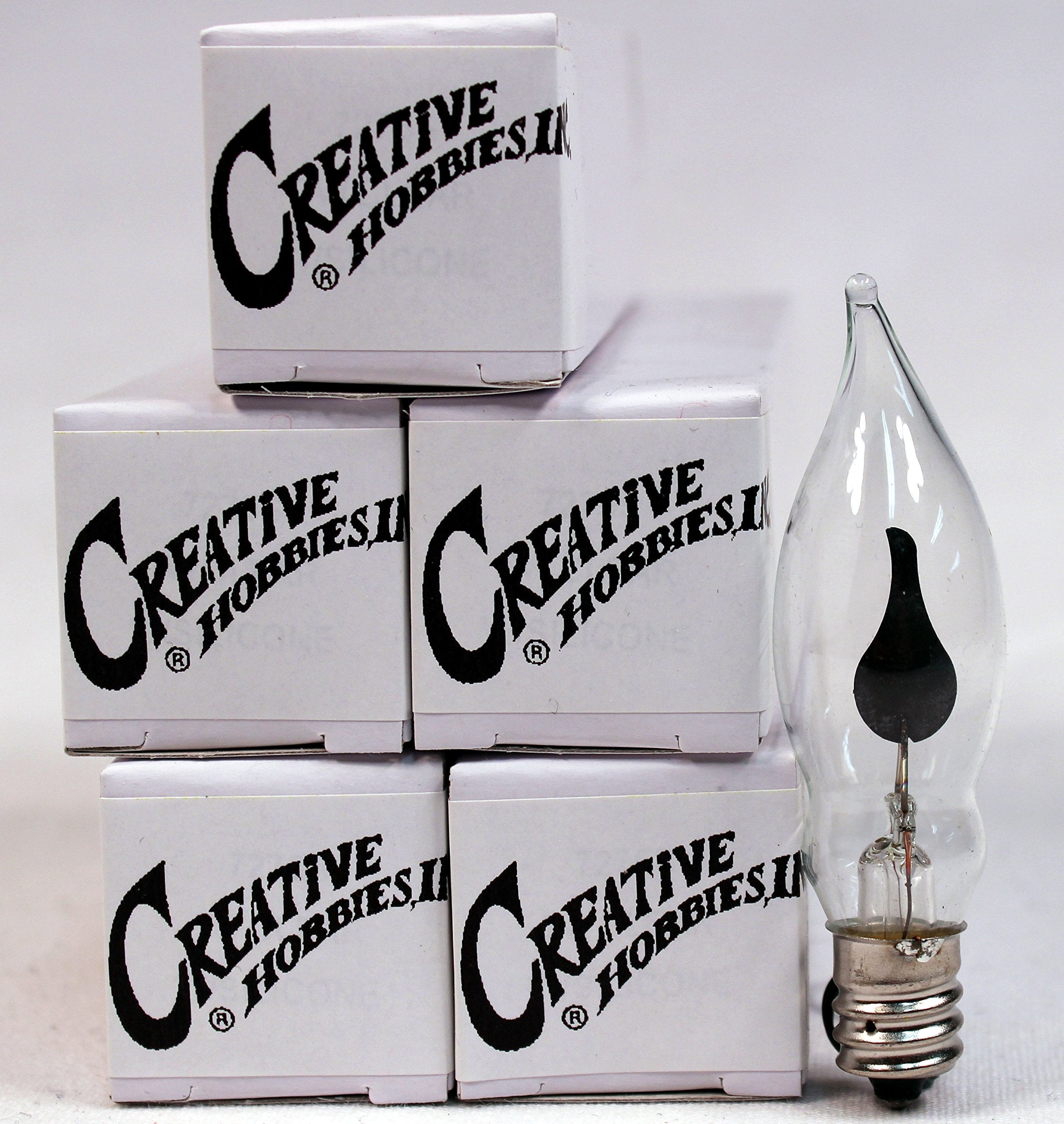 Creative Hobbies® A101 Flicker Flame Light Bulb - 3 Watt, 130 Volt, E12 Candelabra Base, Nickel Plated Base - Dances with a Flickering Orange Glow | 5 Pack