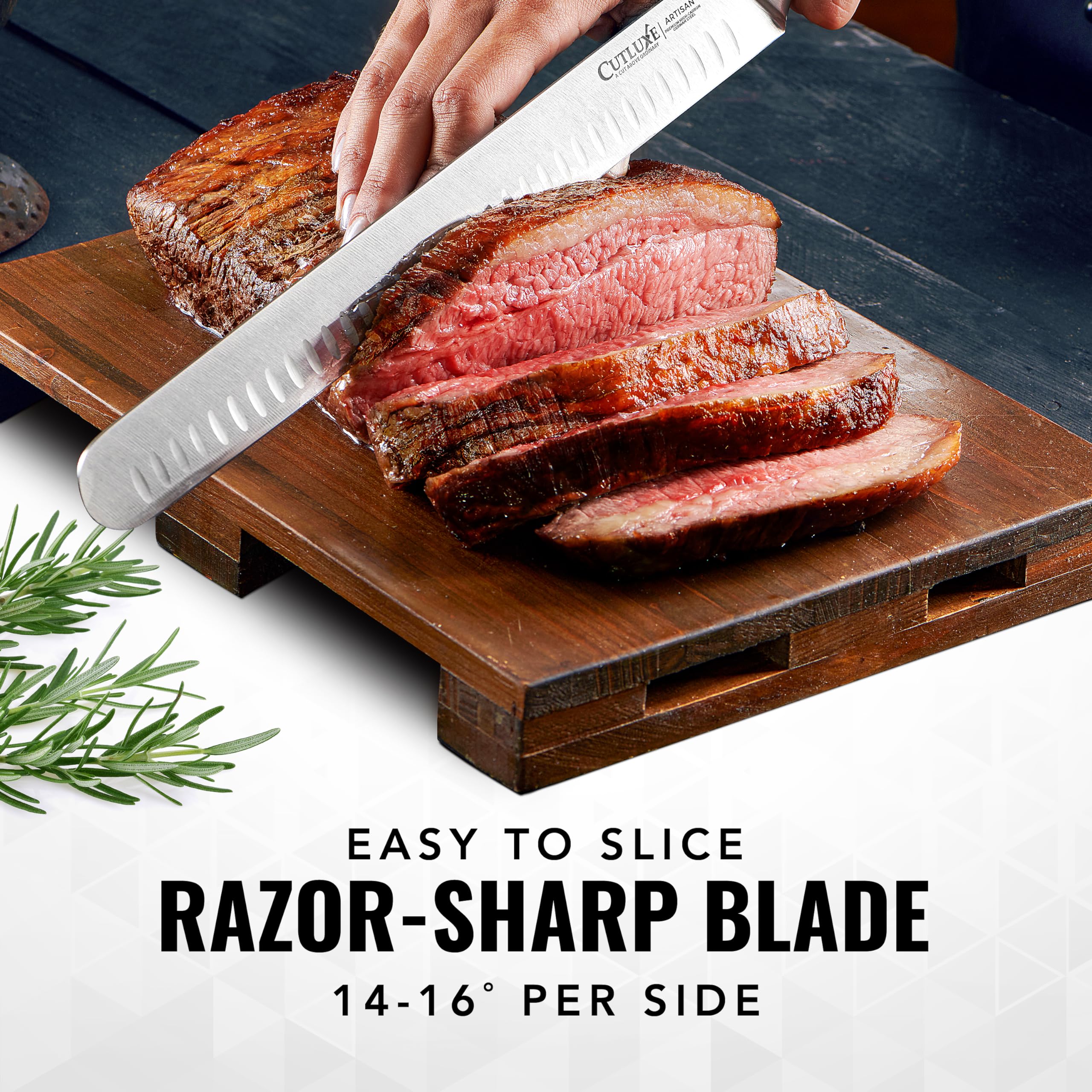 Cutluxe Brisket Knife – 12" Carving & Slicing Knife for Meat & BBQ – Razor Sharp German Steel, Sheath Included, Ergonomic Full Tang Handle Design – Artisan Series