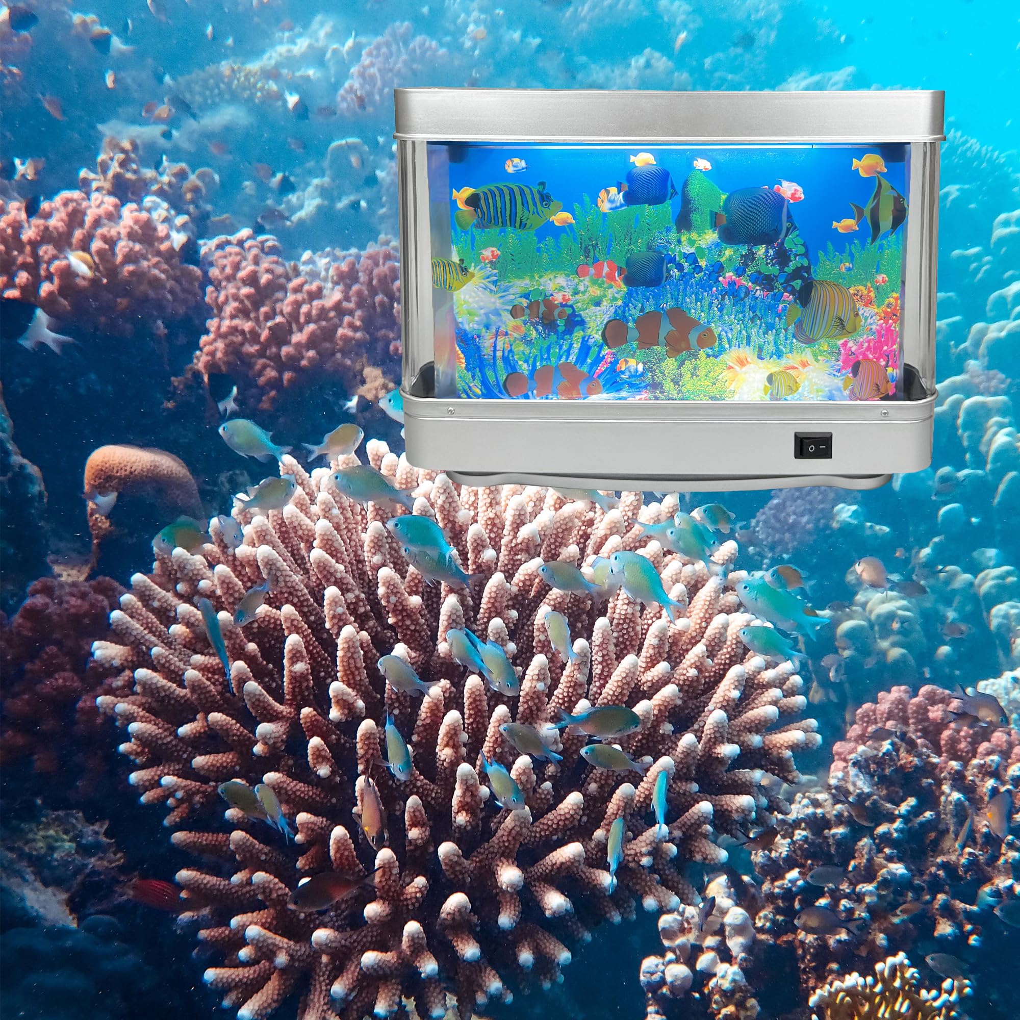 Tokenkuko Fake Fish Tank Mini Aquarium,Artificial Tropical Fish Decorative,Fake Aquarium Decorative Lamp,Aquarium Lights Motion Lamp Night Light with Moving Fish,Gift for Kids(US Plug)