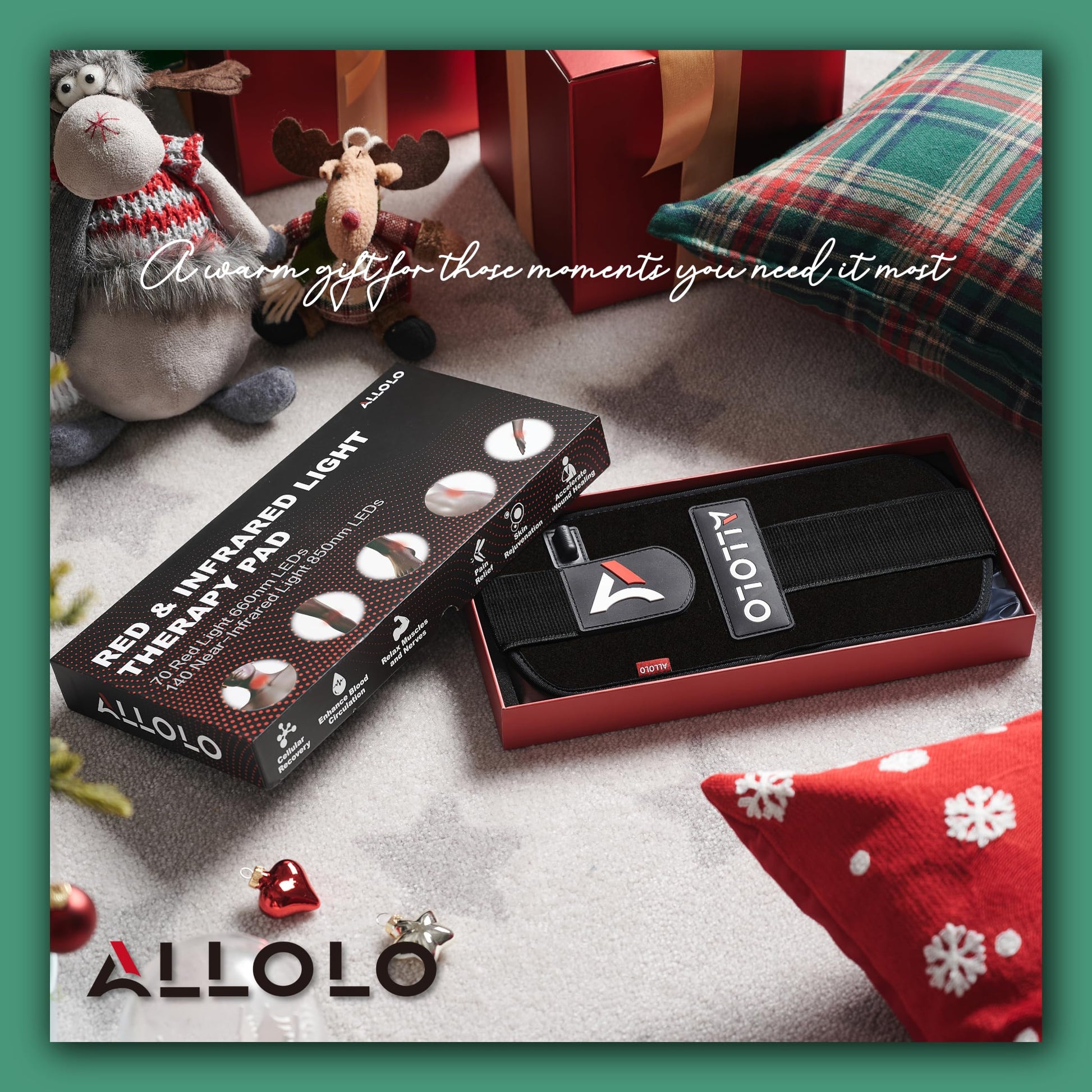 ALLOLO Red Light Therapy for Body, 3-in-1 LED Bead with Timer Remote Control, 12.6"*6.3" 660nm&850nm Infrared Light Therapy for Body Pain Relief Wearable for Muscle Repair