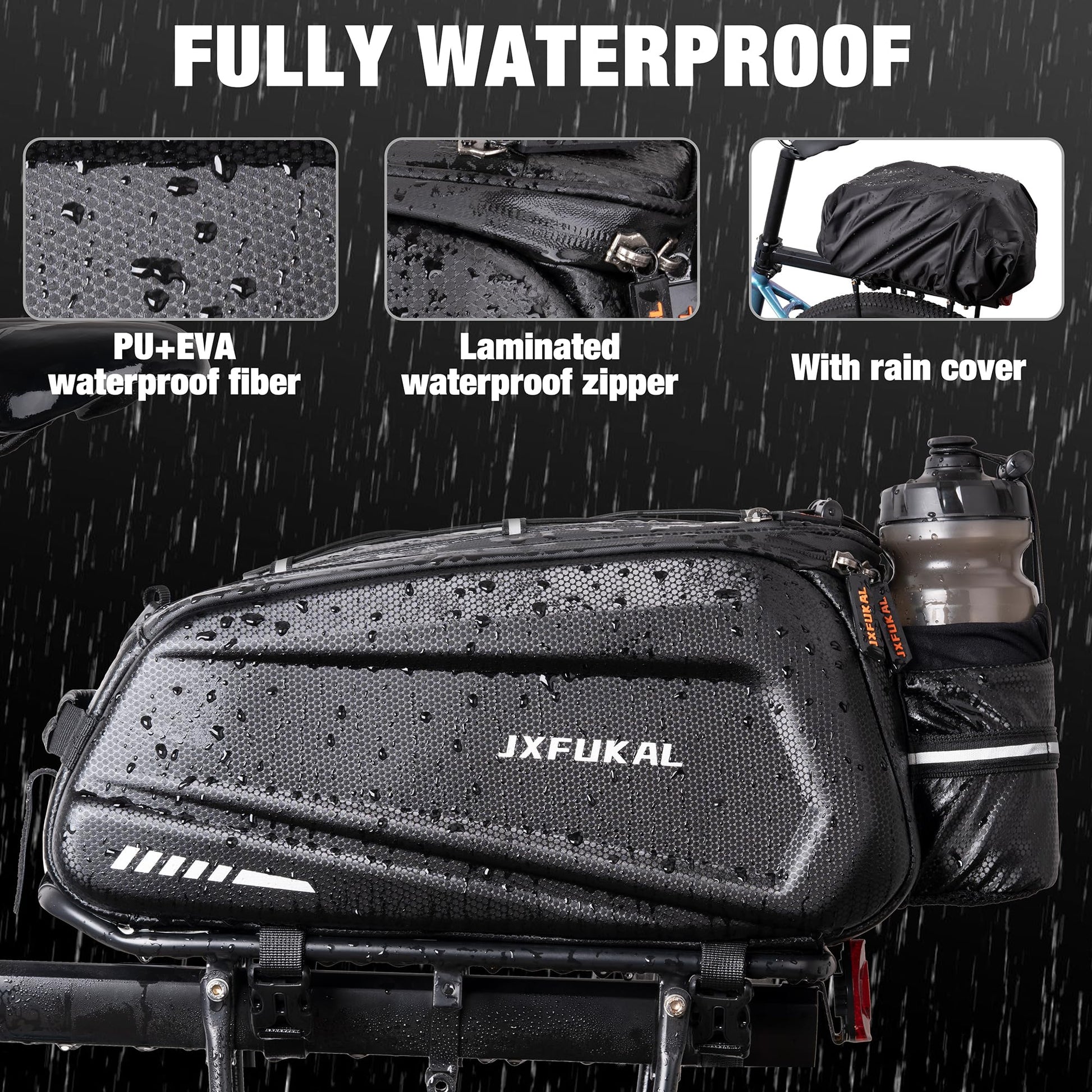 JXFUKAL Bike Bags for Bicycle Rear rack - 9.5L/17L/40L Hard Shell Waterproof Bike Ebike Trunk Pannier Saddle Seat Bag Carrier with Reflector, Rain Cover & Shoulder Strap for Commuter Travel Outdoor