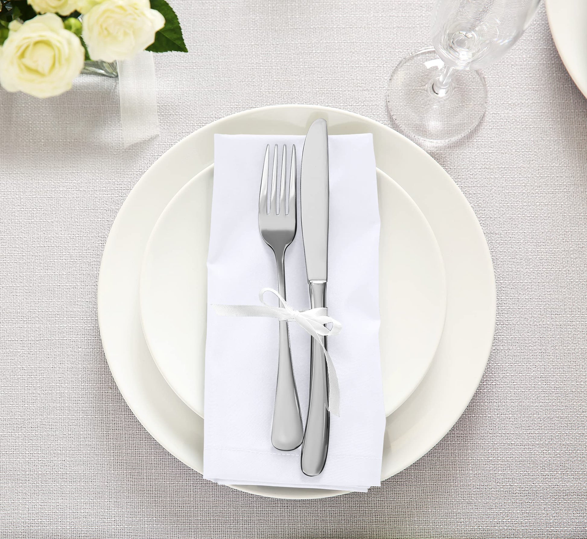 Utopia Kitchen White Cloth Napkins [12 Pack, 18x18 Inch] Absorbent Cotton Blend Washable and Reusable for Dinner, Restaurant, Lunch, Wedding and Hotel