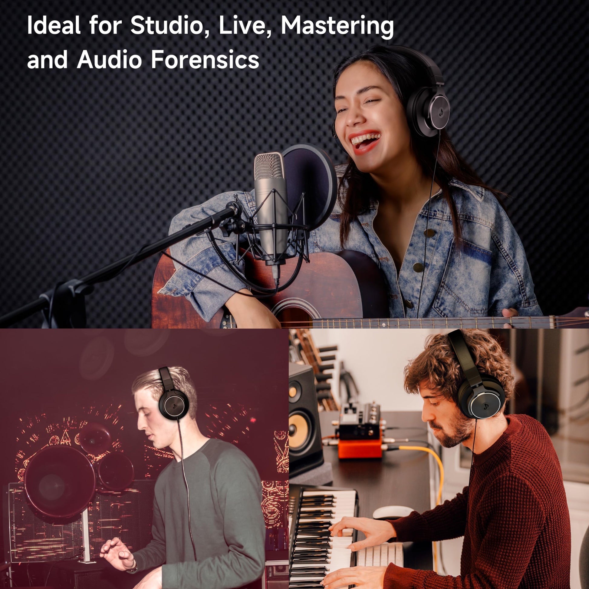 Rumoon Wired Over Ear Headphones, Studio Monitor & Mixing DJ Headphones with 50mm Neodymium Drivers and 1/4 to 3.5mm Jack for Guitar AMP Podcast Piano Keyboard (Black)