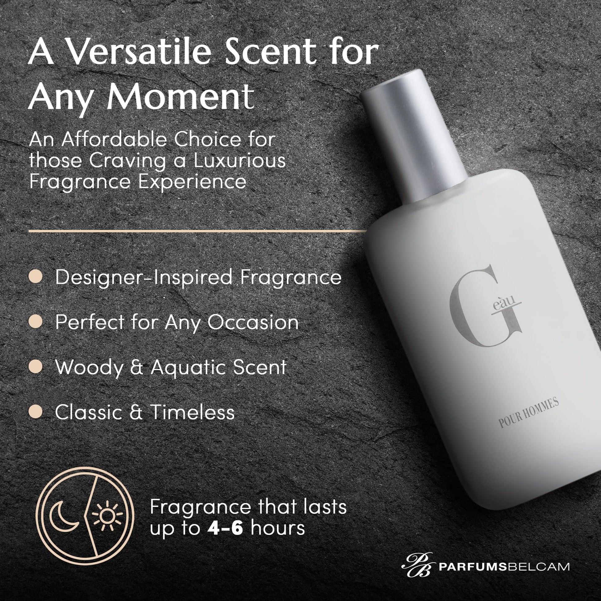 PB ParfumsBelcam G eàu Eau de Toilette Perfume Spray for Men - 3.4 Fl Oz Affordable Long Lasting Cologne, Modern Masculine Scent with Woody Citrus Fragrance Made with Premium Oils for All Day Use
