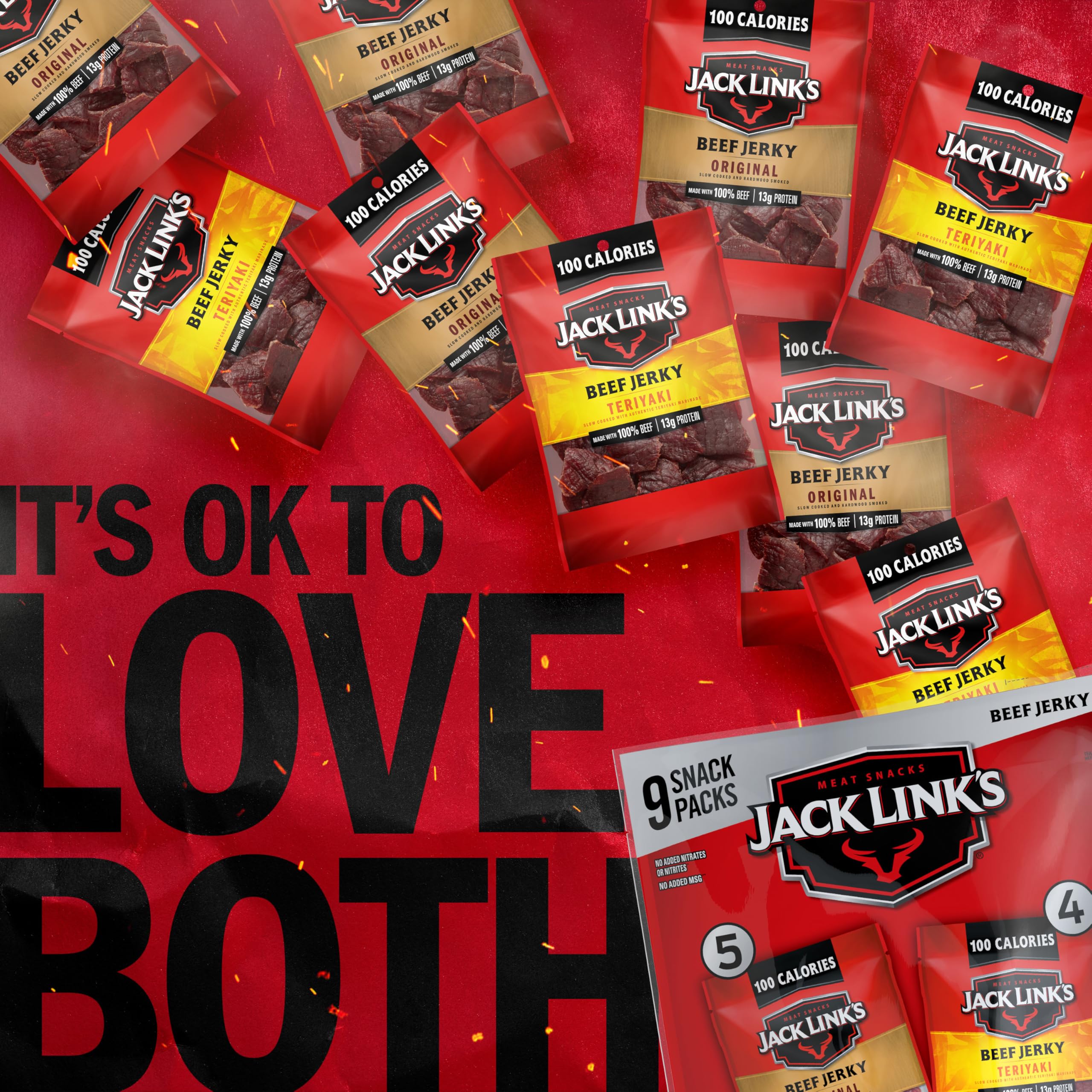 Jack Link's Beef Jerky Variety Pack - Includes Original and Teriyaki Jerky, Bulk Protein Snack Pack, Good Source of Protein, Meat Snacks Made with 100% Beef, Individual Bags - 1.25 Oz (Pack of 9)