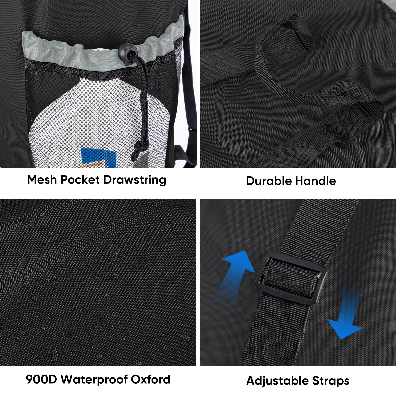 BALEINE 120L Laundry Bag Backpack, 900D Oxford Fabric Large Travel Laundry Bags with Shoulder Straps and 2 Mesh Pockets for College Dorm, Apartment, Laundromat (Black, 120L)