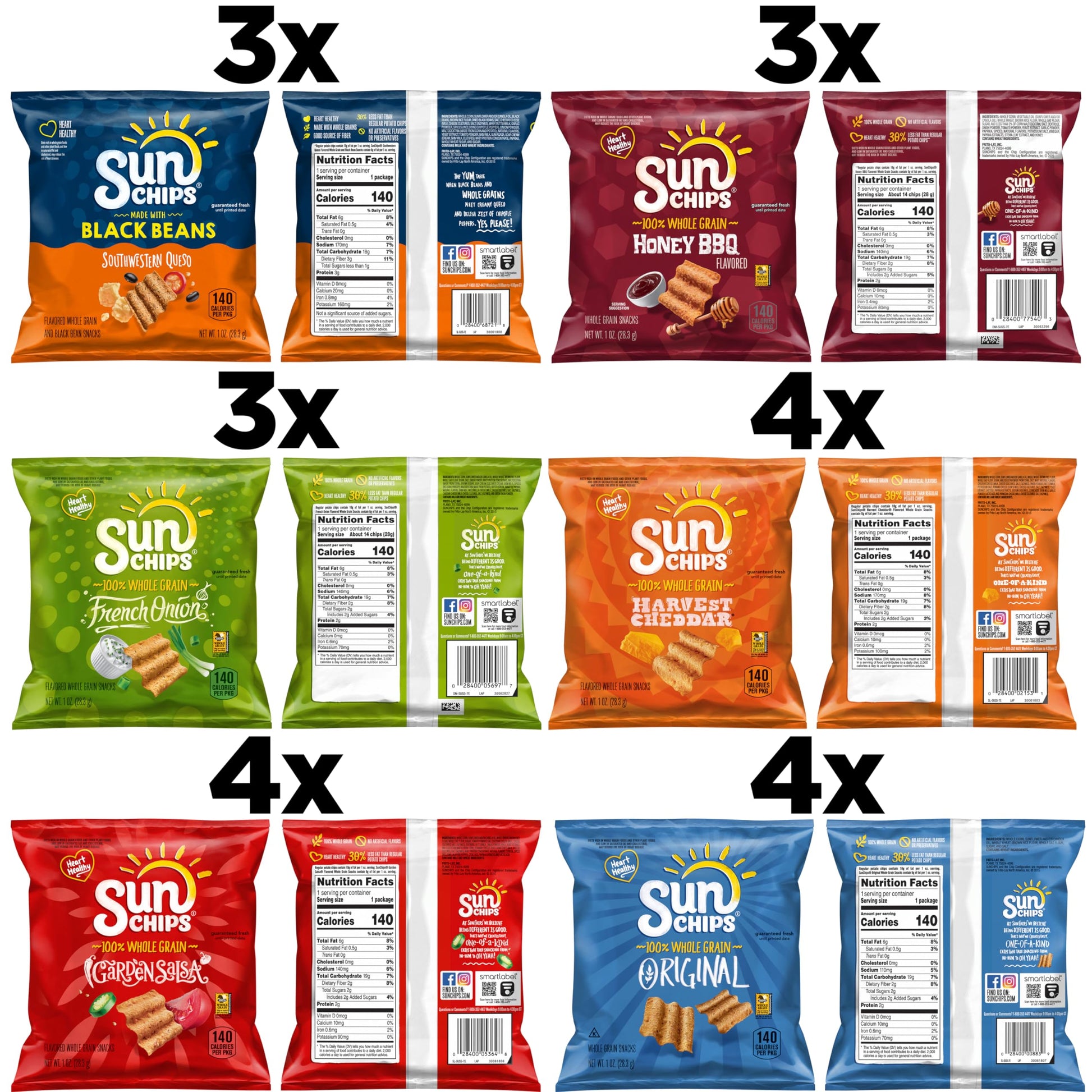 SunChips 100% Whole Grain Snacks, 6 Flavor Variety Pack, 1 oz Bags (Pack of 21)