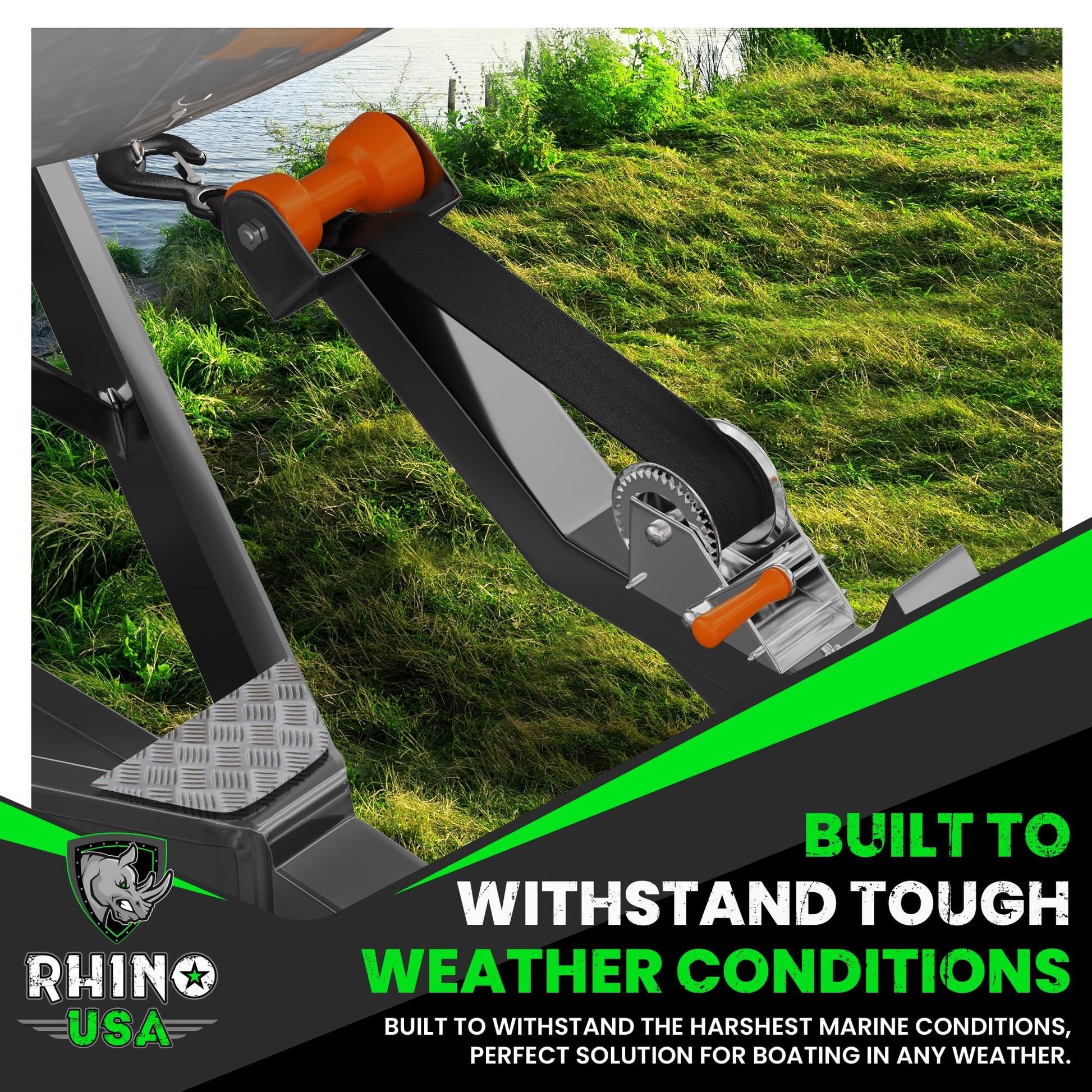 Rhino USA Boat Winch Strap with Hook (2" x 20') - 5,016lb Break Strength - Ultimate Replacement Boat Trailer Winch Straps with Safety Hook - Compatible with Pontoon, Jet Ski, Fishing Boat & More!