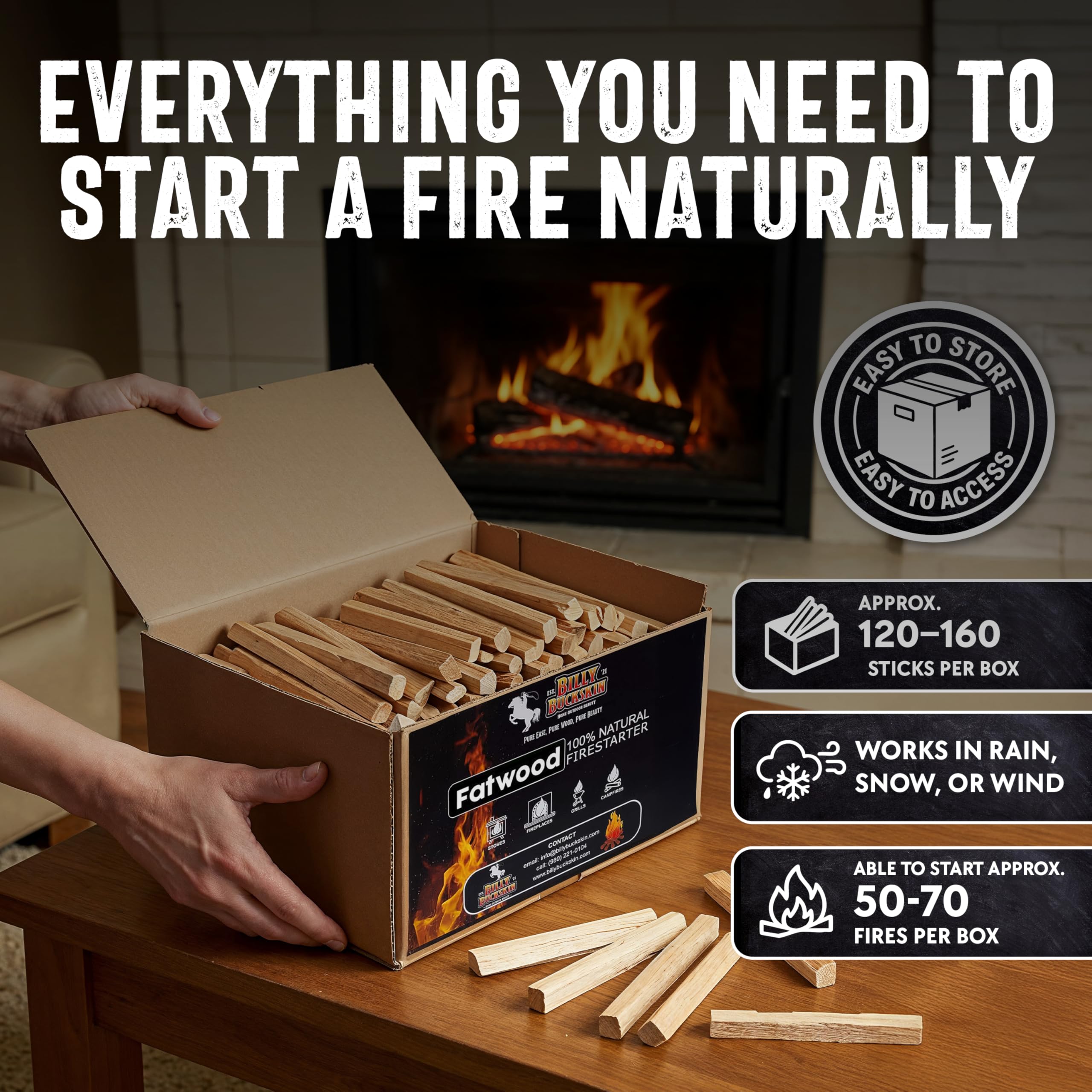 10lb Fatwood Fire Starter Sticks | 100% Natural Fire Starters for Campfires, Firepit, Fireplaces, BBQ, Wood Stoves | Easy Ignition w/Just 2 Sticks | Camping Essentials by Billy Buckskin (10lb Box)