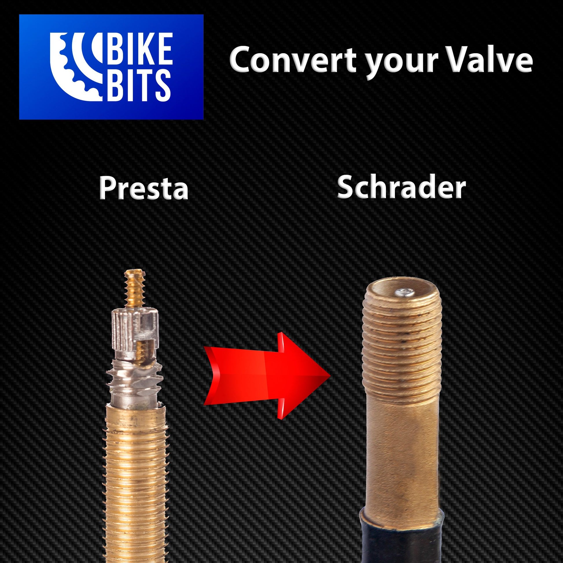 Bike Bits Brass Presta Valve Adapter - Convert Presta to Schrader - Inflate Tire Using Standard Pump or Air Compressor (4 Pack)