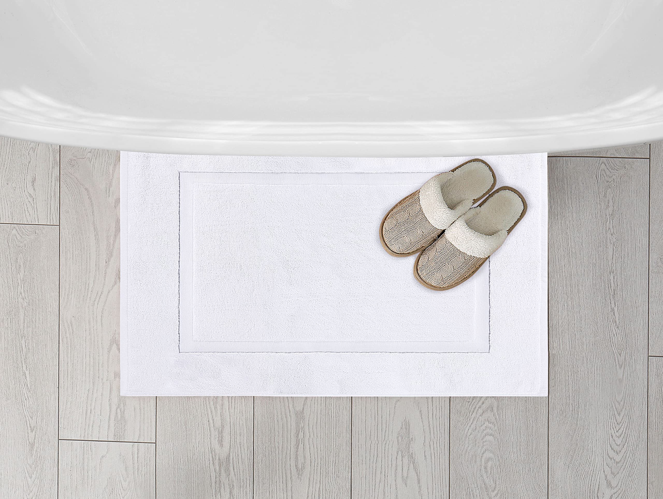 Utopia Towels Cotton Banded Rug, Bath Mats, Not a Bathroom Rug, 21 by 34 Inches, 100% Ring Spun Cotton, Highly Absorbent Shower Bathroom Floor Mat, White, 2 Pack