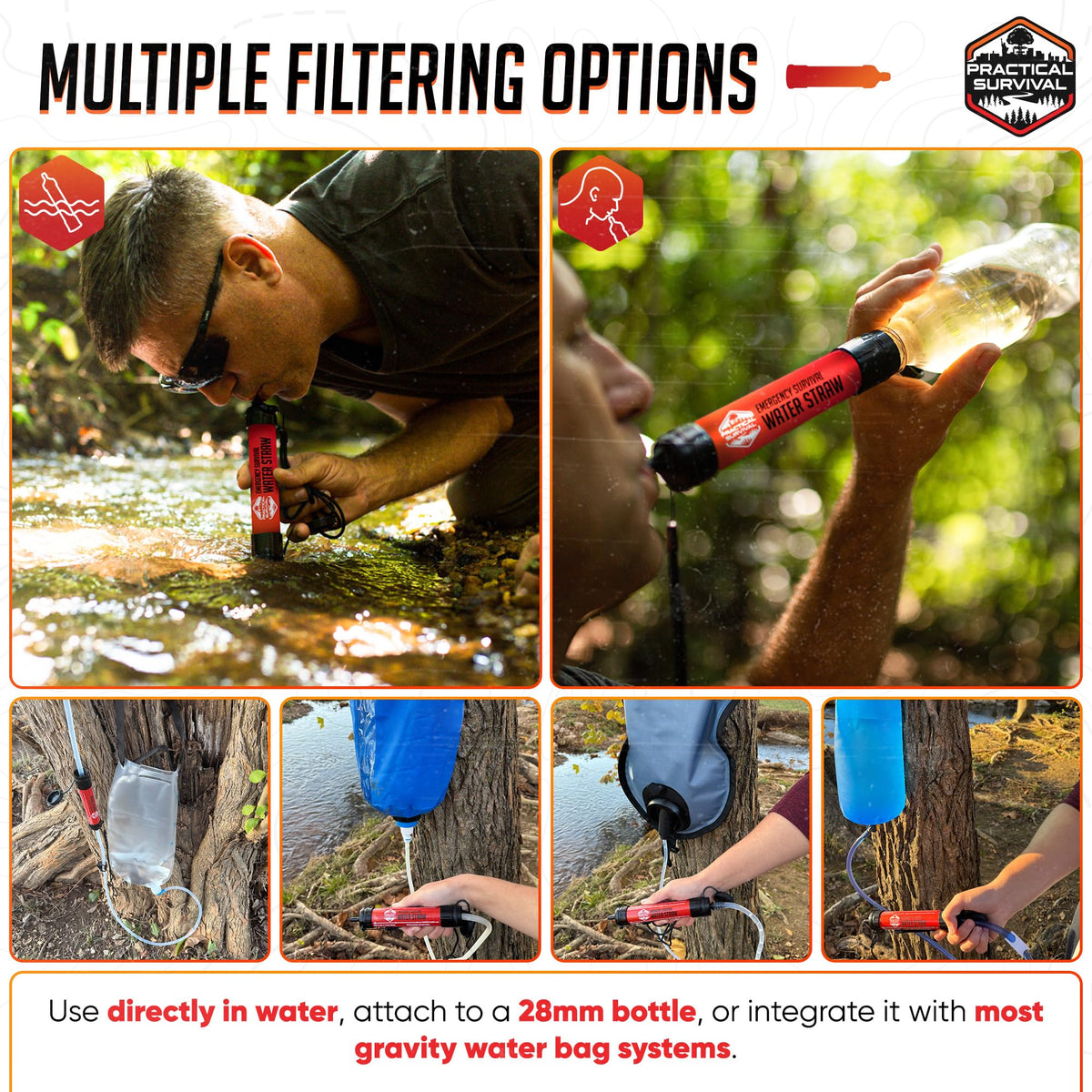 5 High-Capacity Emergency Water Straws - Lightweight, Reusable, 1800-gallon Filters for Camping, Hiking, Travel, Biking, Survival, and Emergencies. No Expiration Date, Perfect for preparedness