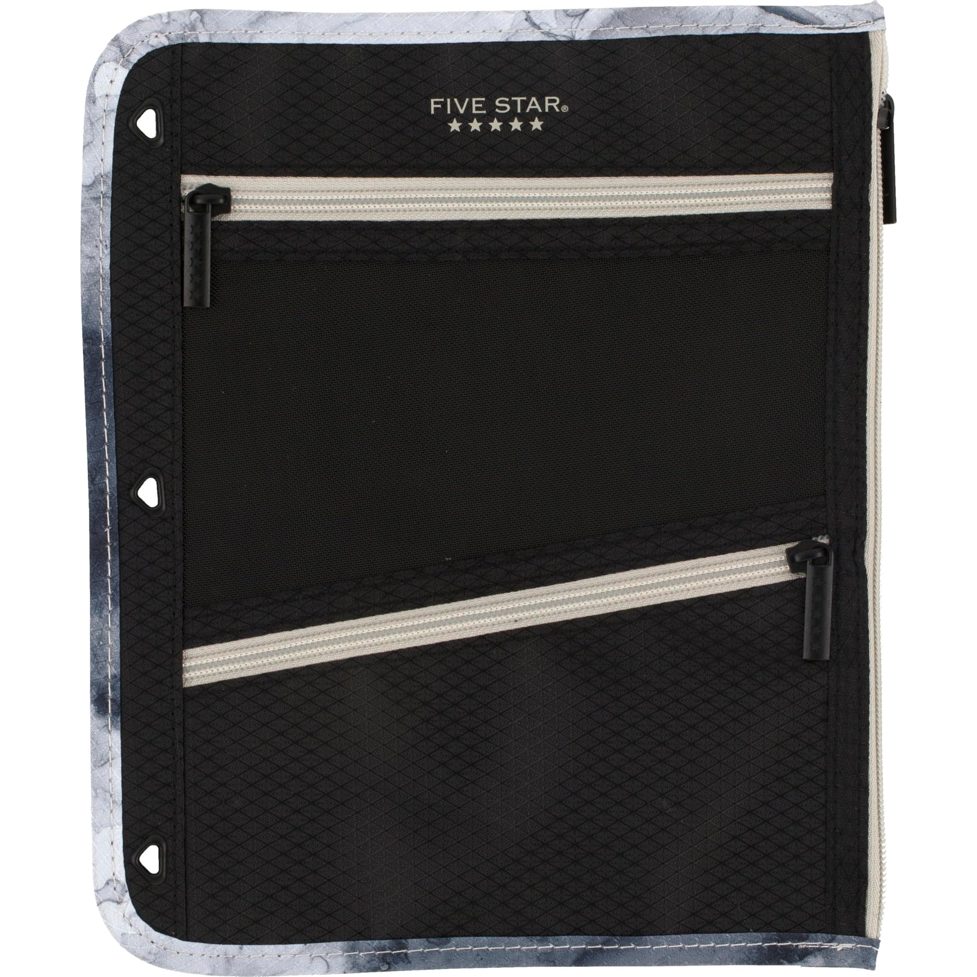 Five Star Pencil Pouch, Pen Case, 3-Pocket Zipper Pouch, Fits 3-Ring Binder, Storage Organizer for Classroom Supplies Earbuds Chargers Cables Makeup, Black/Grey (506420A-ECM)