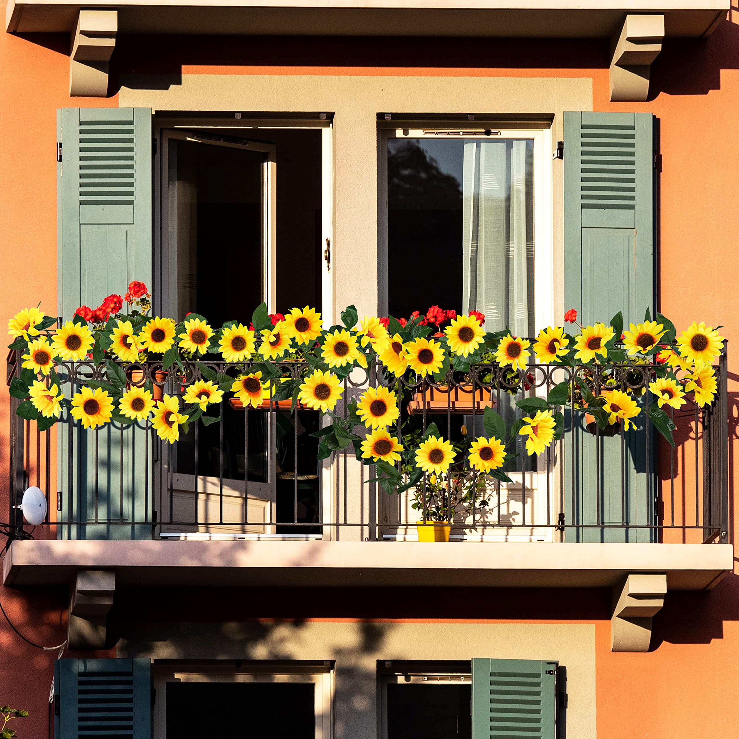 Uieke 3 Pack Artificial Sunflower Garland, 7.5ft/Strand Silk Sunflowers Hanging Vines Flowers with Green Leaves for Room Kitchen Garden Birthday Wedding Baby Shower Party Table Decor Large