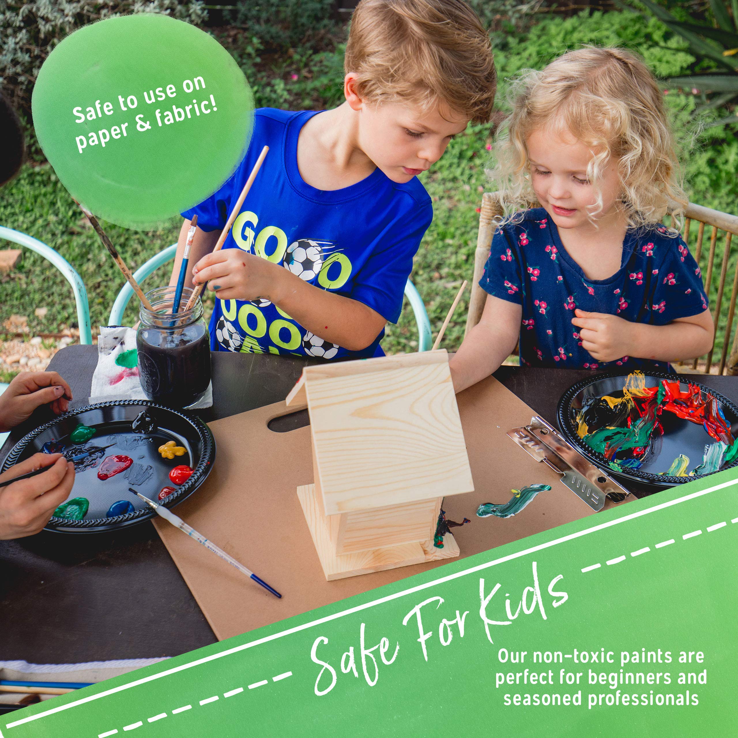 Acrylic Paint Set for Adults and Kids - 24 Pack of 12mL Paints with 3 Art Brushes, Non-Toxic Craft Paint for Easter Eggs, Ceramic Rock Paint - Art Supplies