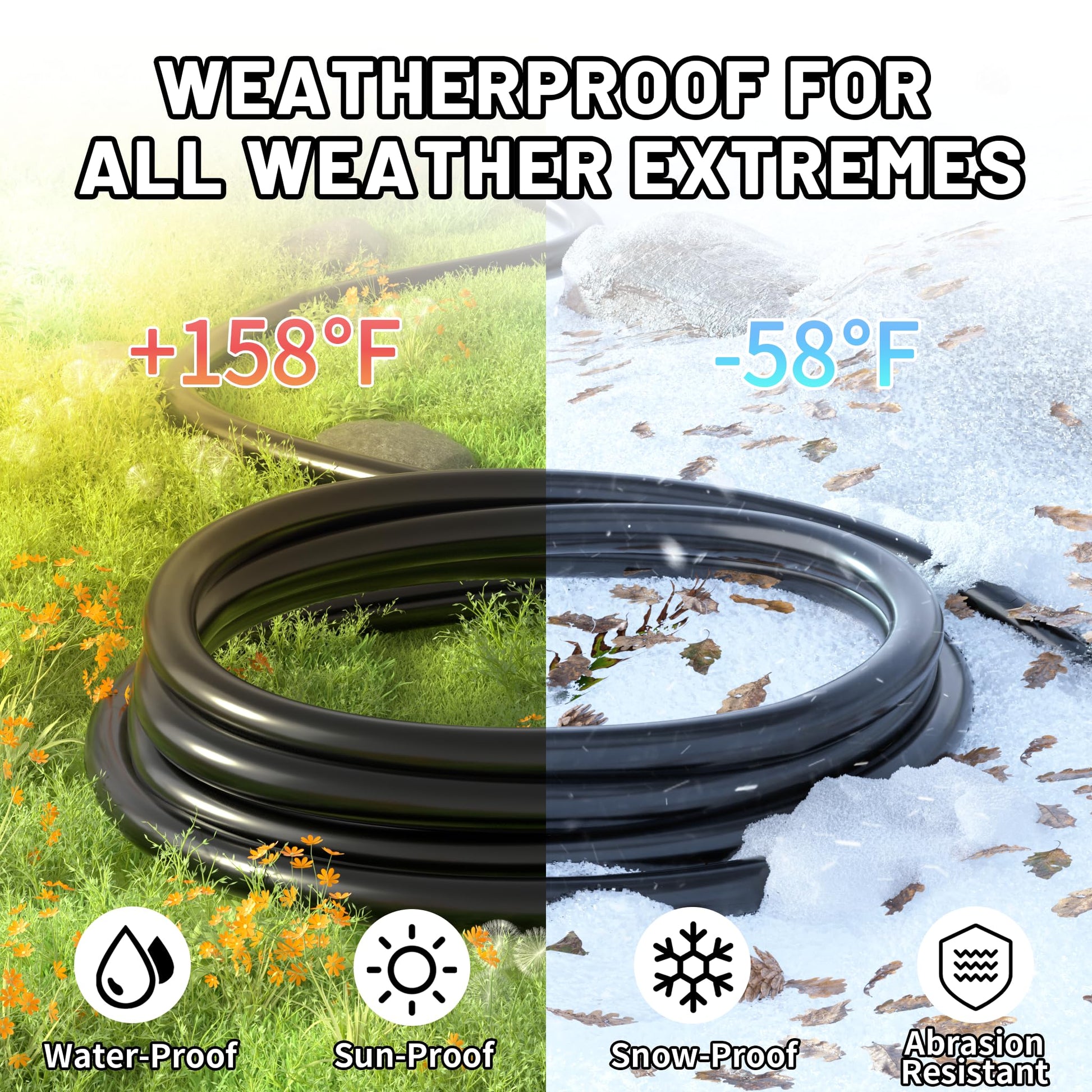 16/3 Black Indoor Outdoor Extension Cord 10 Ft Waterproof, Heavy Duty Extension Cord with 3 Prong Grounded Plug,13A 1625W 16AWG SJTW, Flexible Weatherproof Power Cable for Offices, Gardens and Lawns