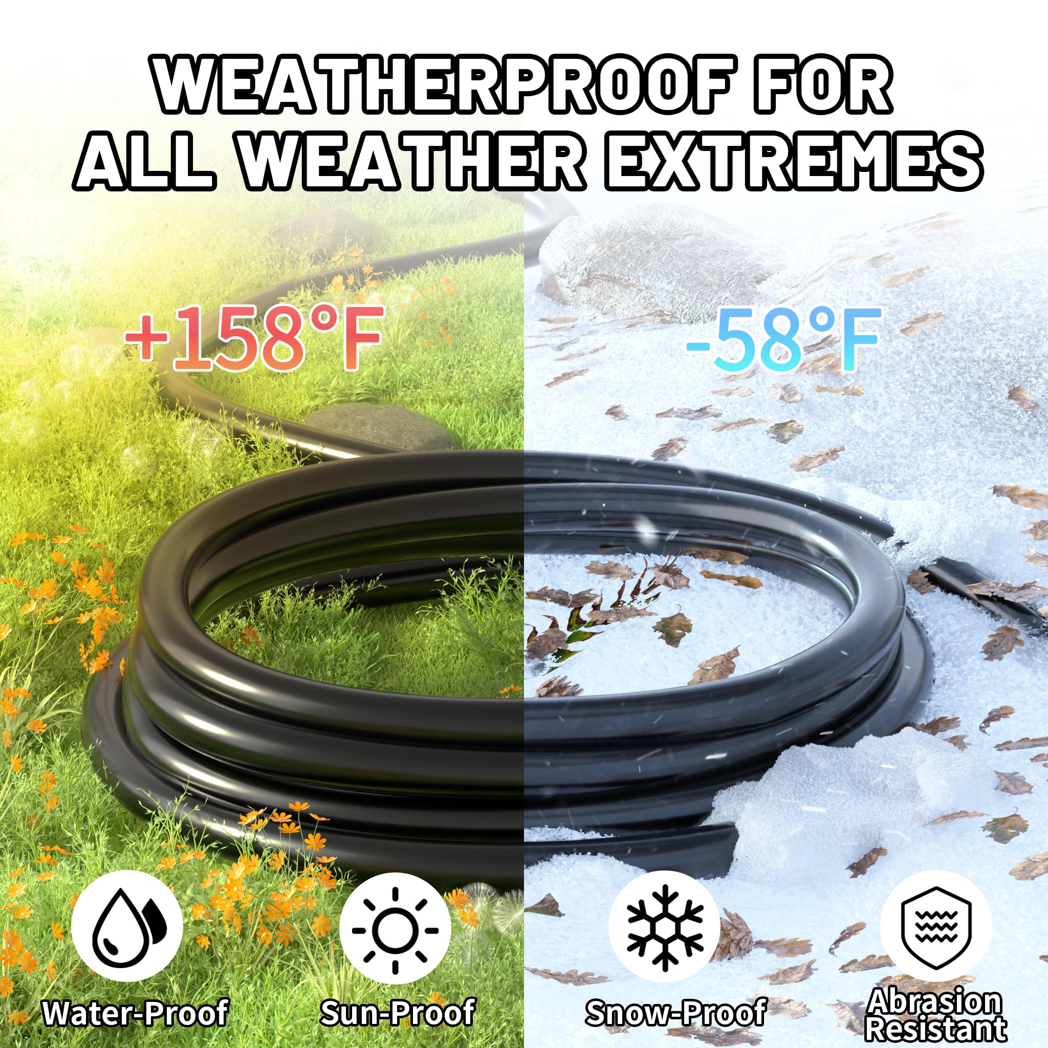 16/3 Black Indoor Outdoor Extension Cord 10 Ft Waterproof, Heavy Duty Extension Cord with 3 Prong Grounded Plug,13A 1625W 16AWG SJTW, Flexible Weatherproof Power Cable for Offices, Gardens and Lawns