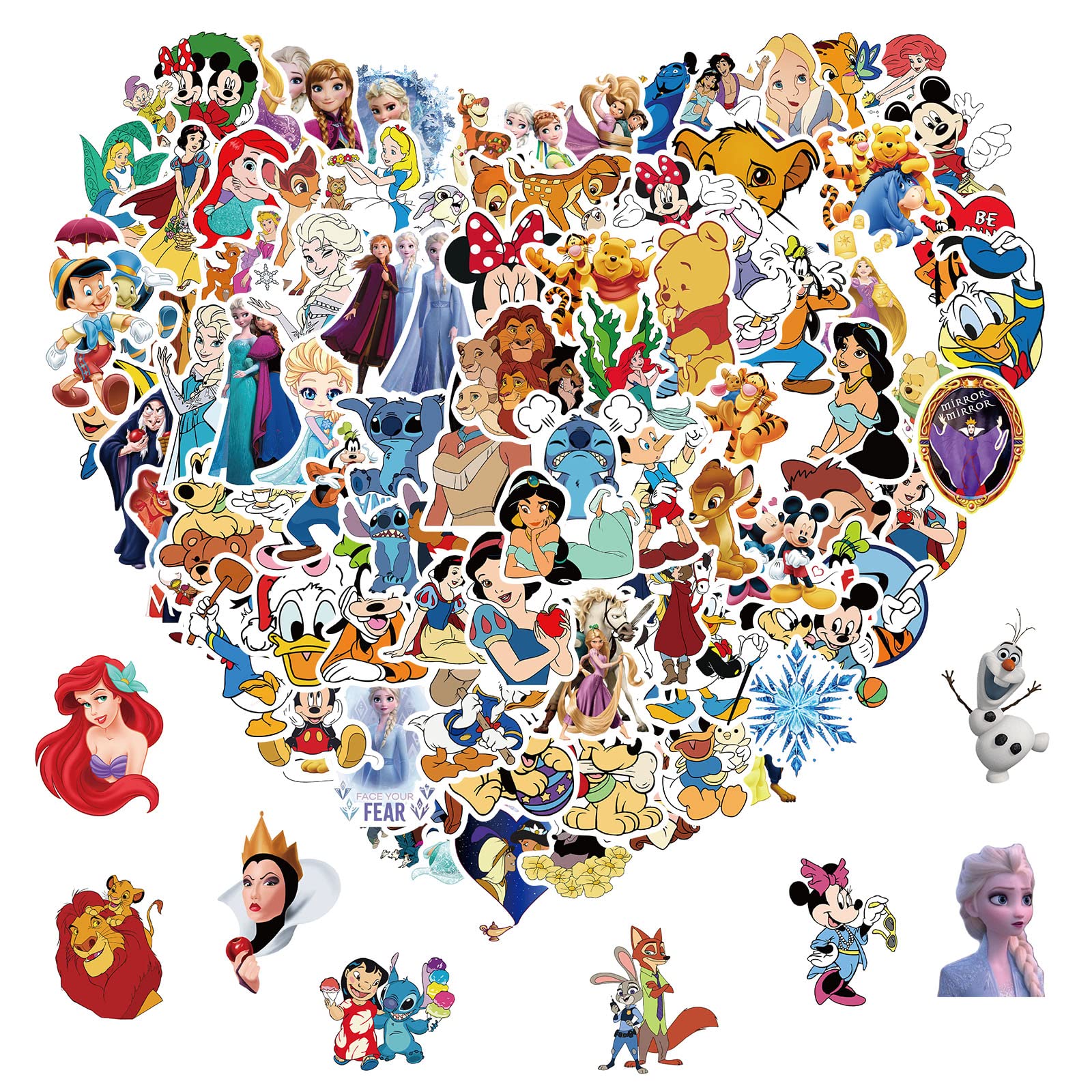 100pcs Disney Cartoon Stickers Gifts for Kids Girl, Cute Princess Waterproof Vinyl Decal for Teen Laptop Water Bottle Bike Guitar Phone Skateboard Luggage (100 Disney Cartoon)