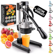 Zulay Kitchen Cast-Iron Orange Juice Squeezer - Easy-to-Clean, Heavy-Duty, Professional Citrus Juicer - Stainless Steel Lemon Squeezer - Manual Citrus Press & Orange Squeezer - Orange Juicer (Black)