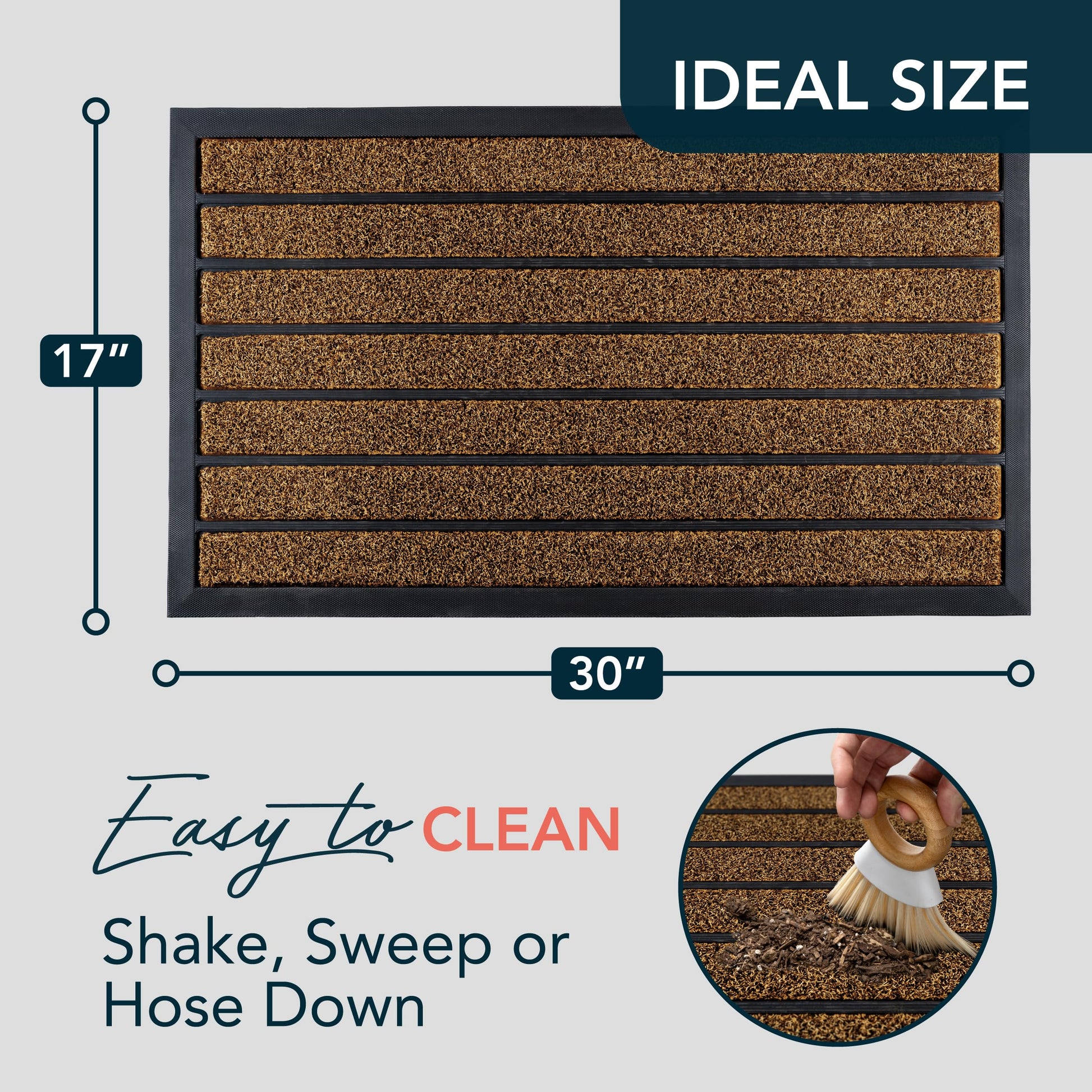 ubdyo Extra Durable Door Mat - Dirt Trapping Outdoor Welcome Mats - Non-Slip Outdoor Indoor Entrance - Low Profile Front Doormat (30" x 17", Bright Brown)