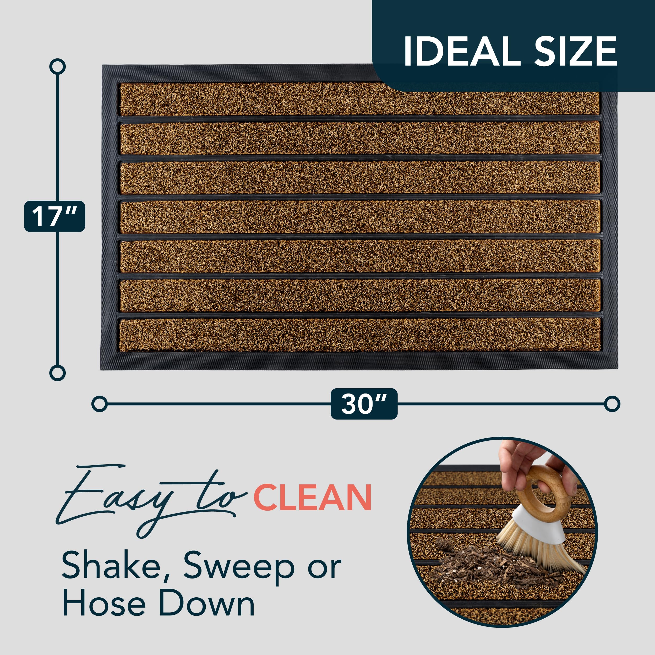 ubdyo Extra Durable Door Mat - Dirt Trapping Outdoor Welcome Mats - Non-Slip Outdoor Indoor Entrance - Low Profile Front Doormat (30" x 17", Bright Brown)