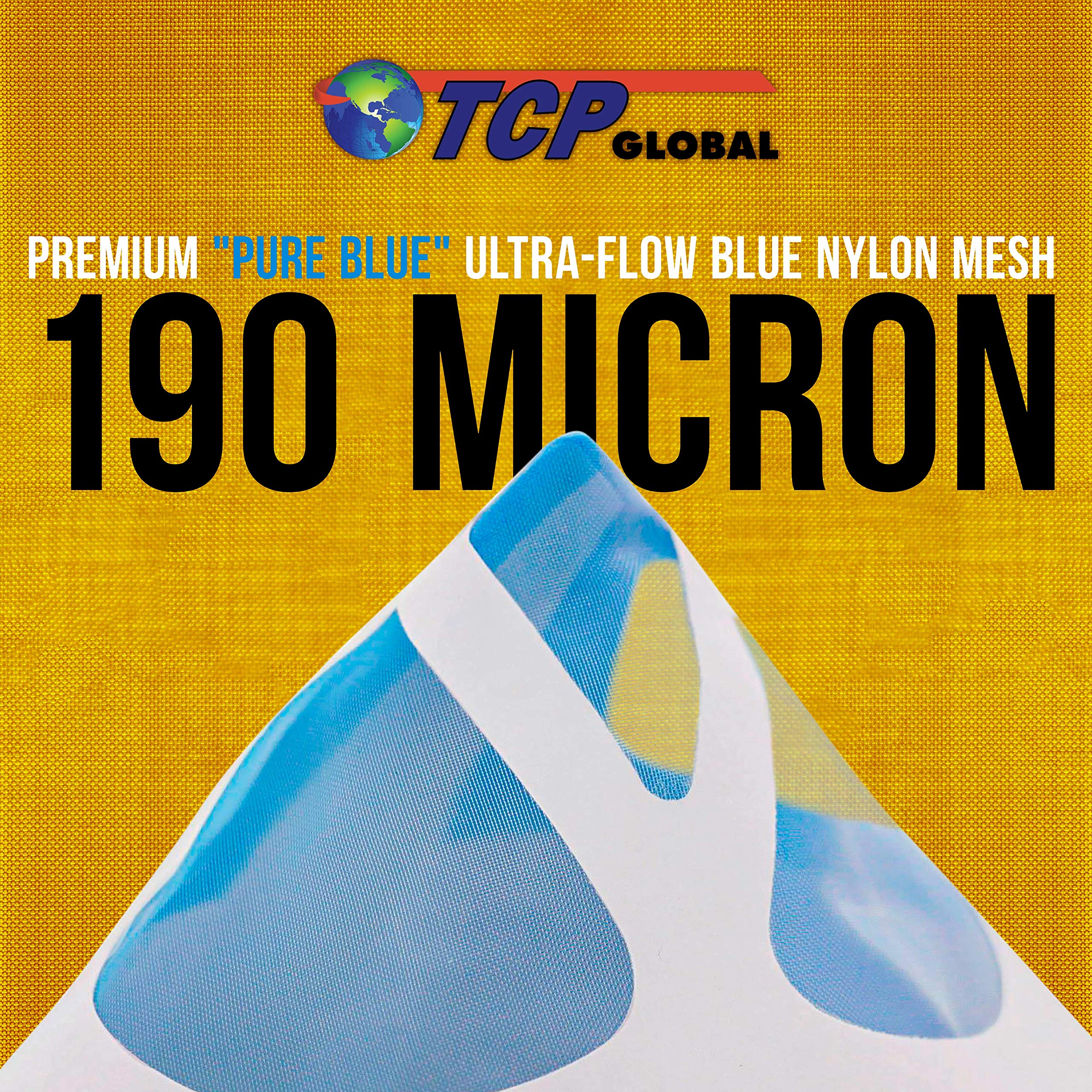 TCP Global 50 Pack of Ultra-Flow Blue Nylon Mesh Paint Strainers with 190 Micron Filter Tips - Premium Cone Screen Filters