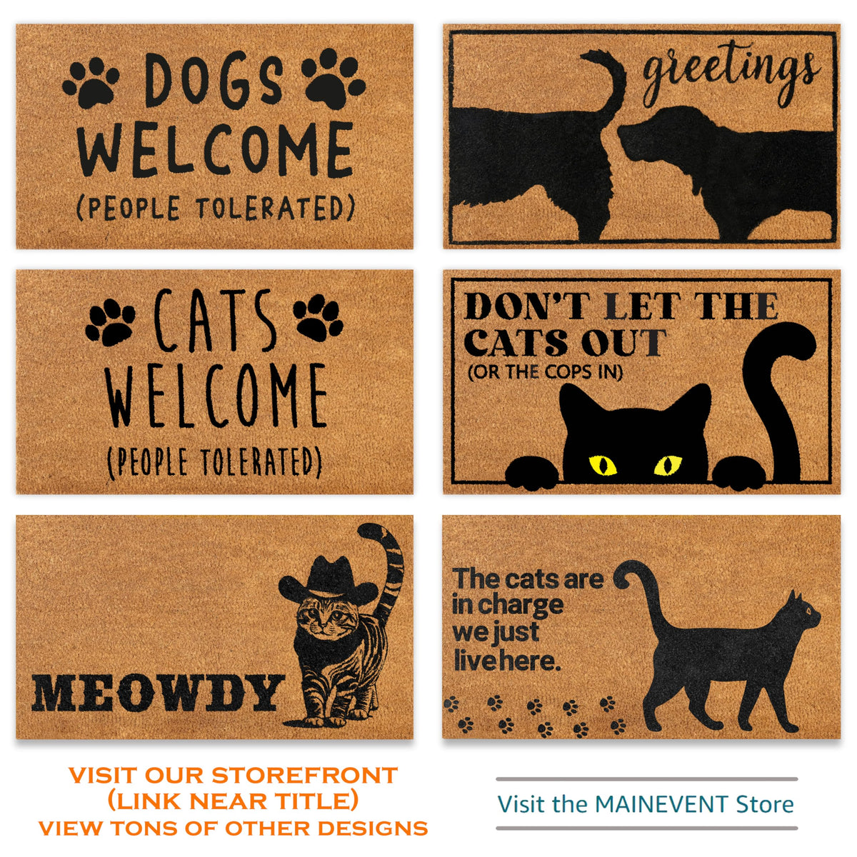 Meowdy Doormat 30x17 Inch, Cat Front Door Mat for Covered Outdoor Area, Black Cat Welcome Mats for Front Door Gift, Coir Outdoor Doormat