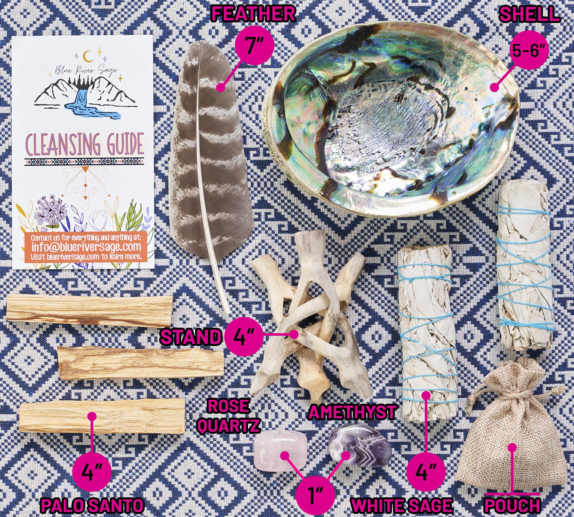 Home Cleansing & Smudging Kit with White Sage, Palo Santo, Abalone & Stand, Smudge Feather & Guide - Smudge Kit with Sage Smudge Sticks